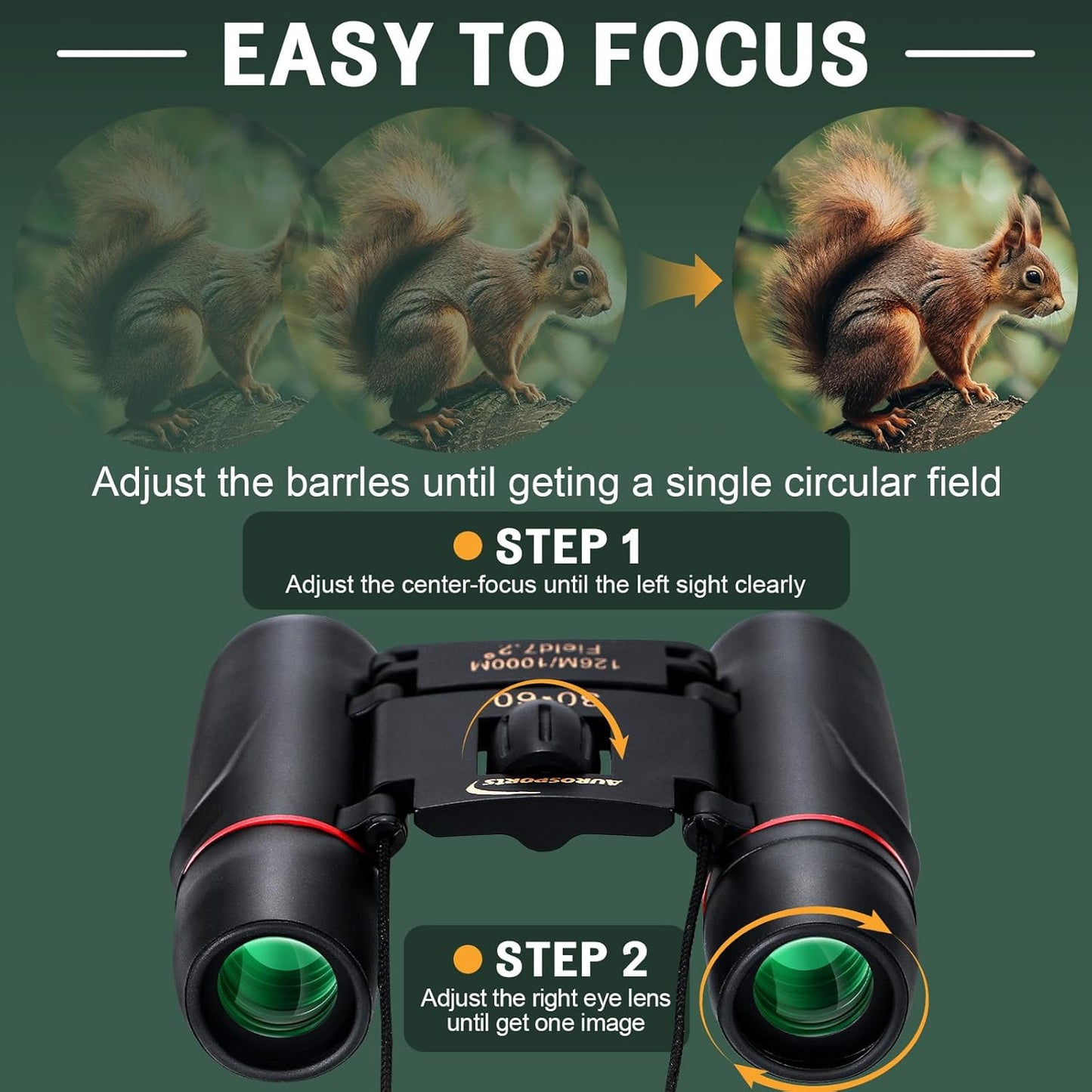 30X60 Small Binoculars for Adults Folding Bird Watching - Aurosports Mini Compact Binocular for Kids High Power Easy Focus Binoculars for Travel Hunting