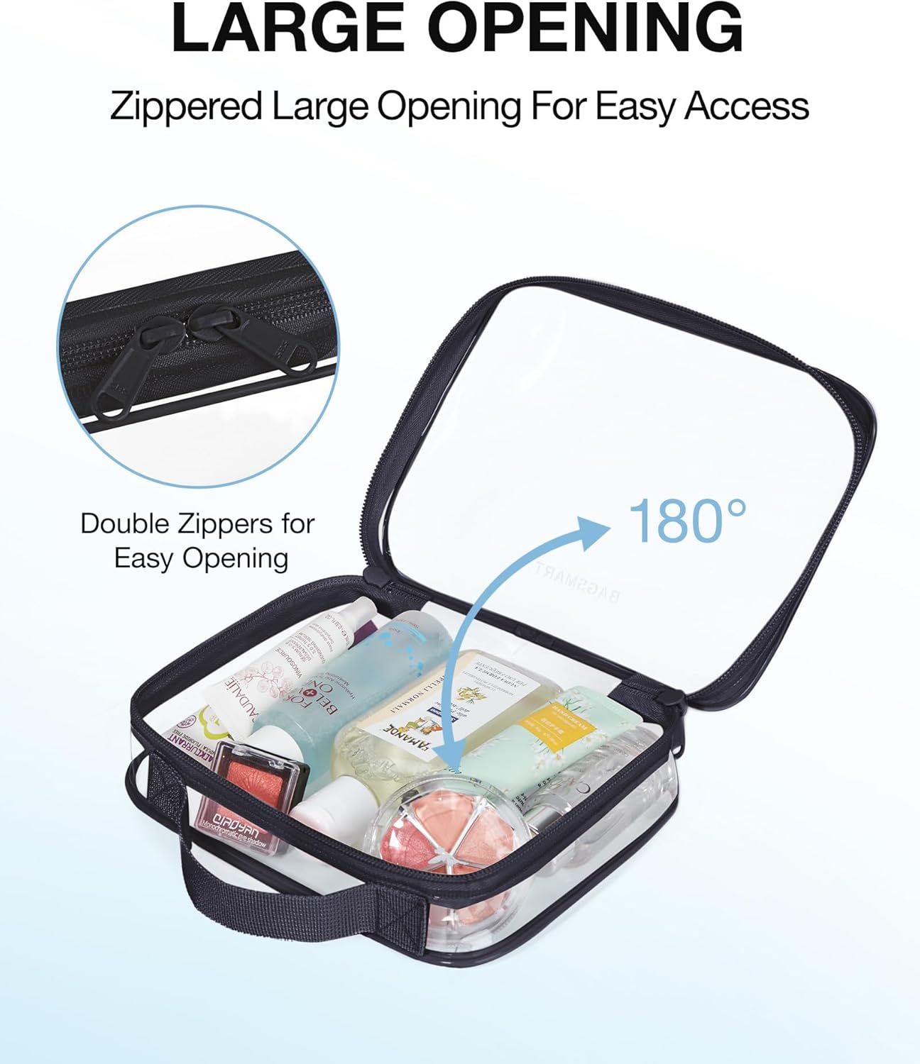 BAGSMART Clear Toiletry Bag, TSA Approved Travel Toiletry Bag Carry On Travel Accessories Bag Airport Airline Quart Size Bags water-resistant Makeup Bag for Women