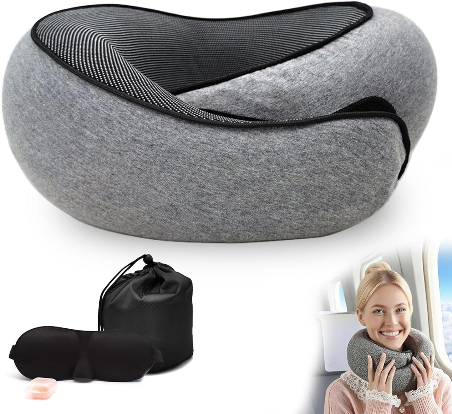 Travel Neck Pillow for Airplane, Memory Foam Travel Neck Pillow, Adults turtle neck pillow Ergonomic Support for Airplane Car Home Office Sleep, Packable Compact Portable Adults Turtle Pillows (Grey)