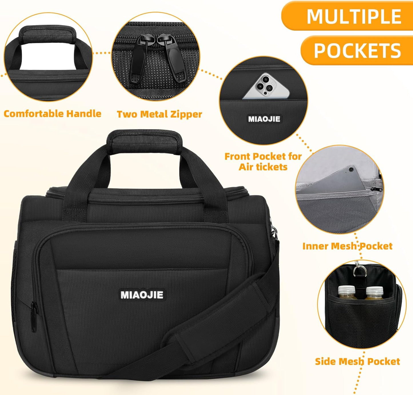 Underseat Carry On Luggage Lightweight Travel Tote Weekender Bag Overnight Duffle Bag for Travel, Travel Essentials Personal Item Travel Bag for Women and Men,Black-18Inch