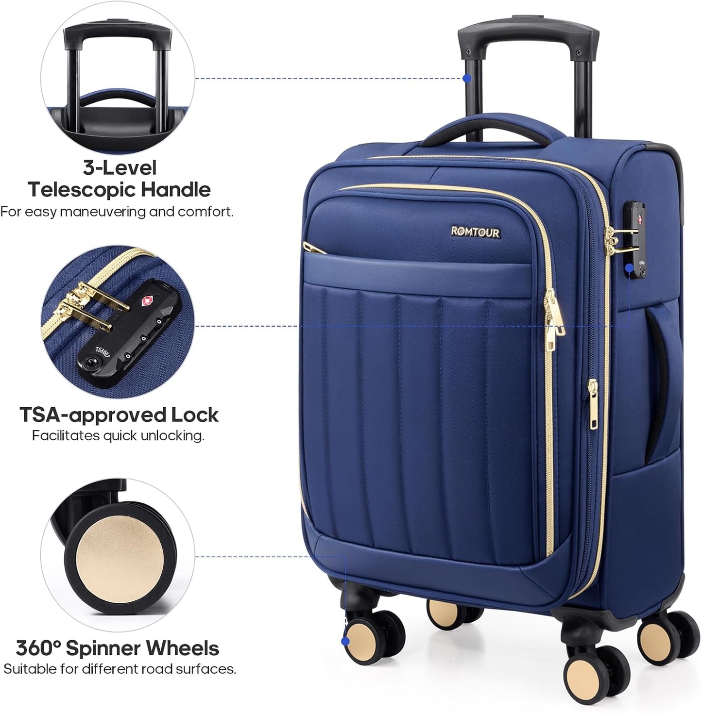 Softside Carry On Luggage 20 Inch Expandable Carry On Luggage 22x14x9 Airline Approved with Spinner Wheels & TSA Lock, Waterproof Large Capacity Suitcase Travel Bag for Men and Women