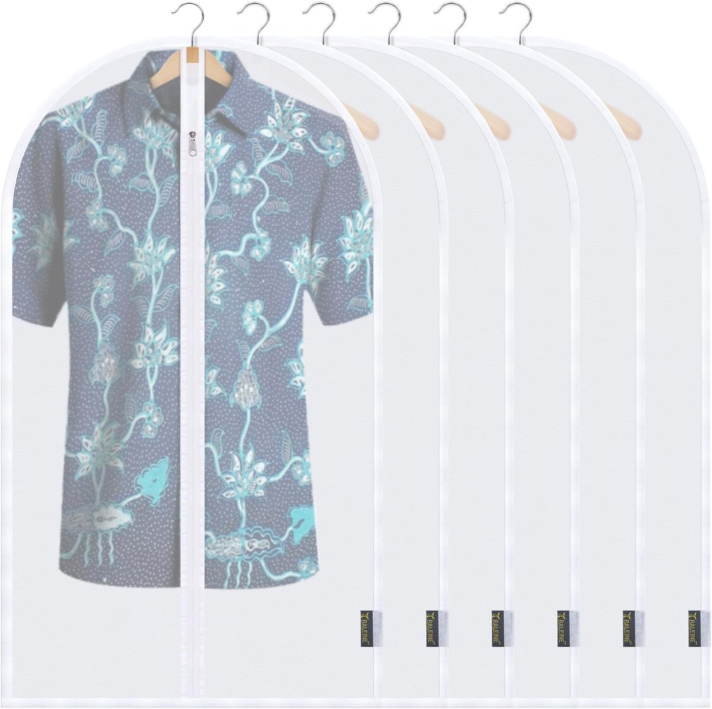 BALEINE 40'' Translucent Garment Bags, 6 Packs PEVA Dress Bag for Closet Clothes Dresses Suit Coats Storage (White, 6PK)