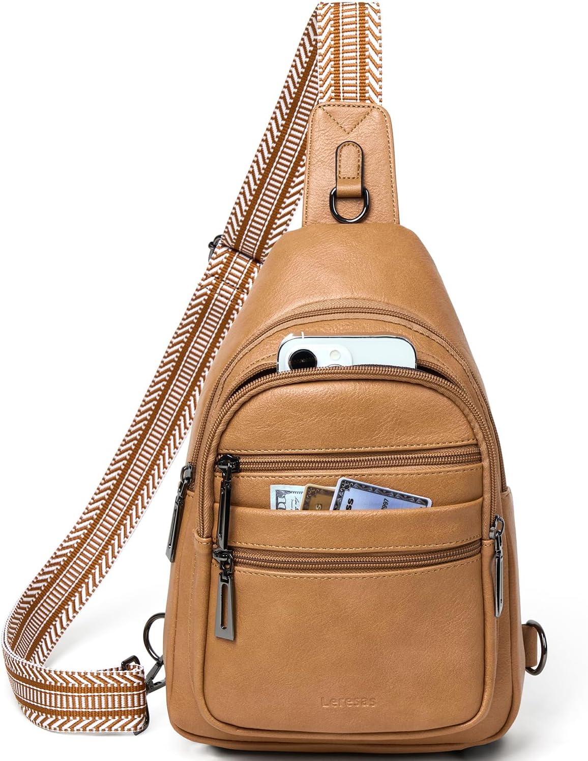 Sling Bag for Women Cross Body Purse Fanny Pack Sling Backpack Vegan Leather Shoulder Crossbody Bag Travel Tan