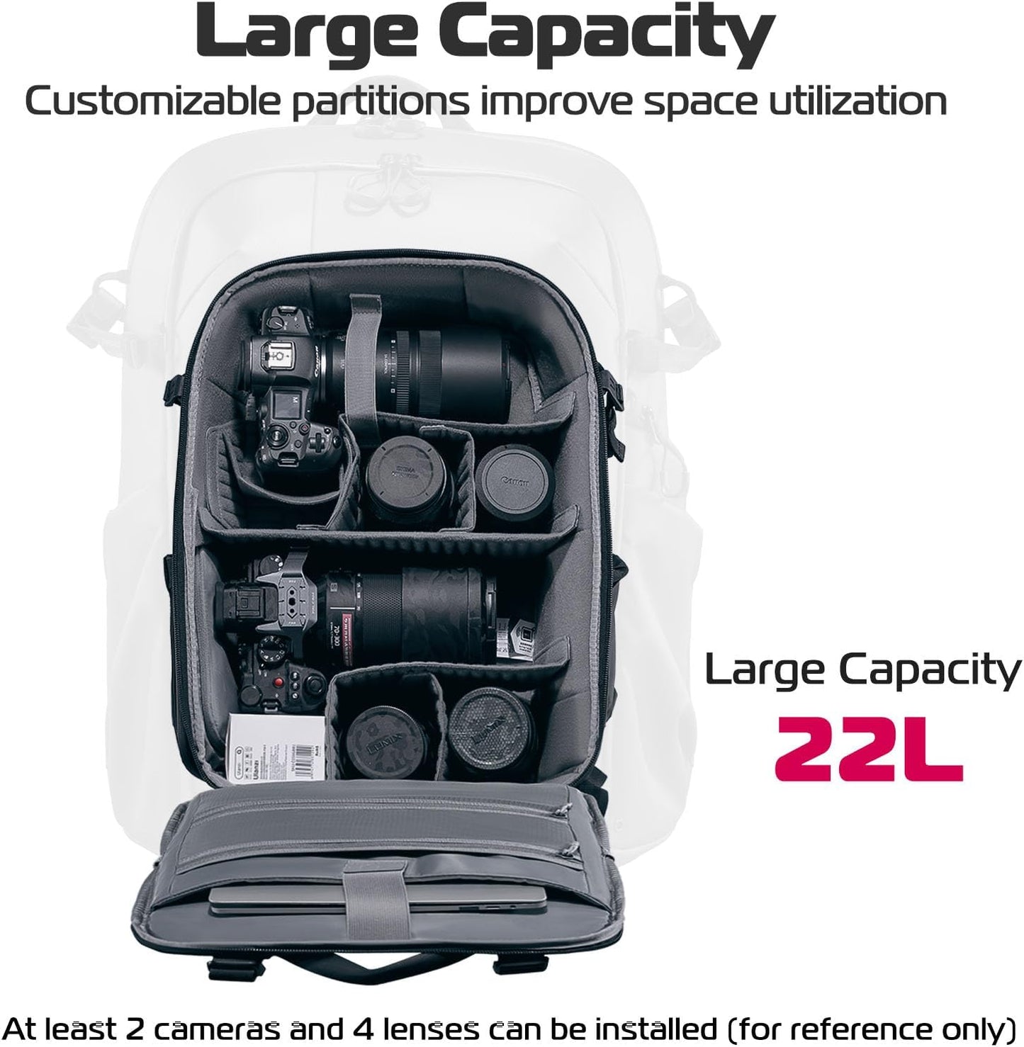 ULANZI Camera Backpack Professional Bag, Water-Resistant Photography Camera Case Anti Theft Travel for Photographers DSLR Mirrorless Camera Lens Tripod Holder 16" Laptop Black 22L