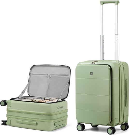 Hanke Hardside Expandable Carry On Luggage, 20 Inch Top Opening Trunk Luggages with Spinner Wheels, All-PC Hard Shell Carry-On Suitcase, Lightweight & TSA Airline Approved (Bamboo Green, 46L)