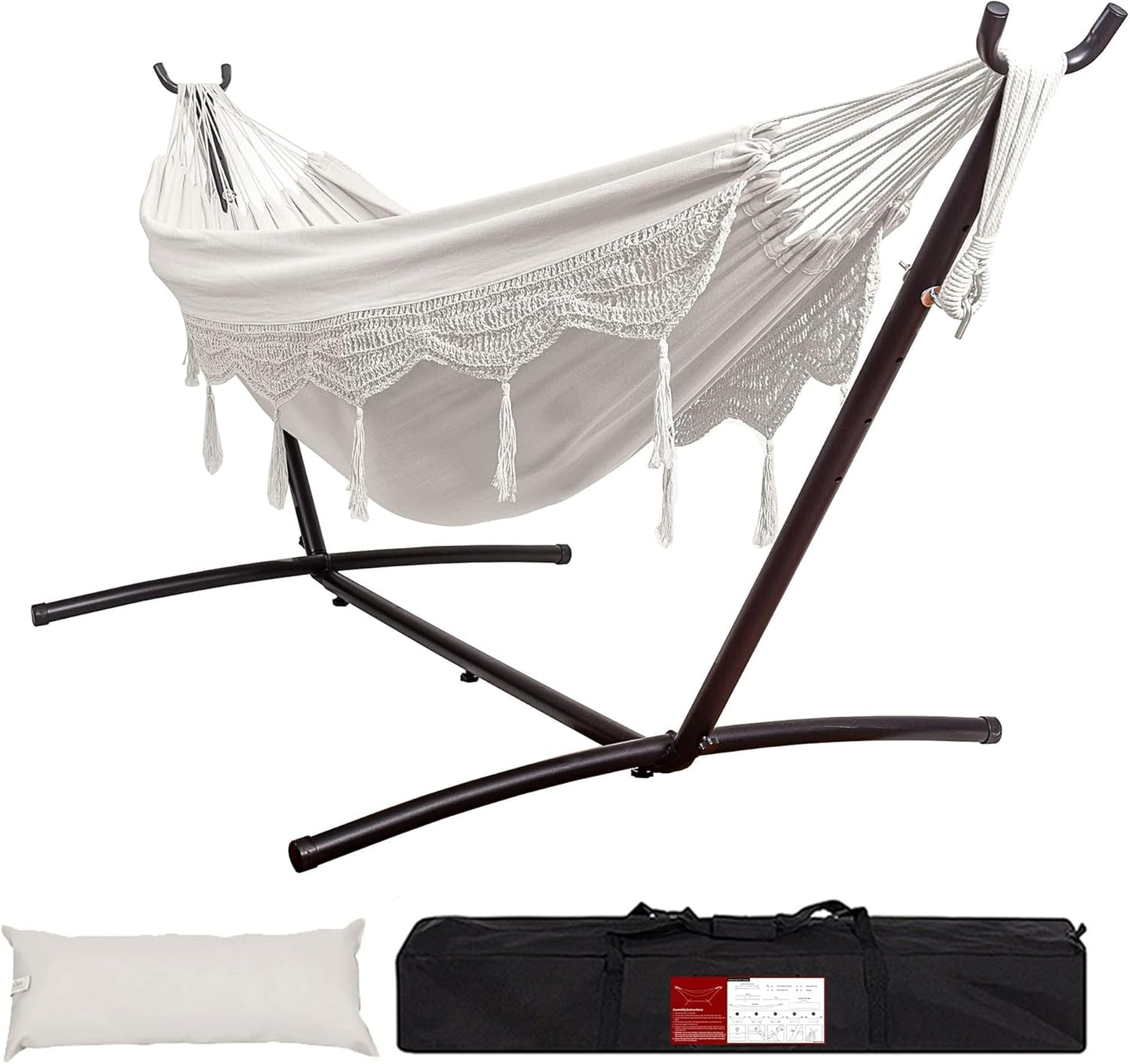 Lazy Daze Hammocks 9FT Double Hammock with Sturdy Steel Stand and Durable Fabric, Camping Lace Hammocks Include Portable Carrying Case, 450 LBS Capacity
