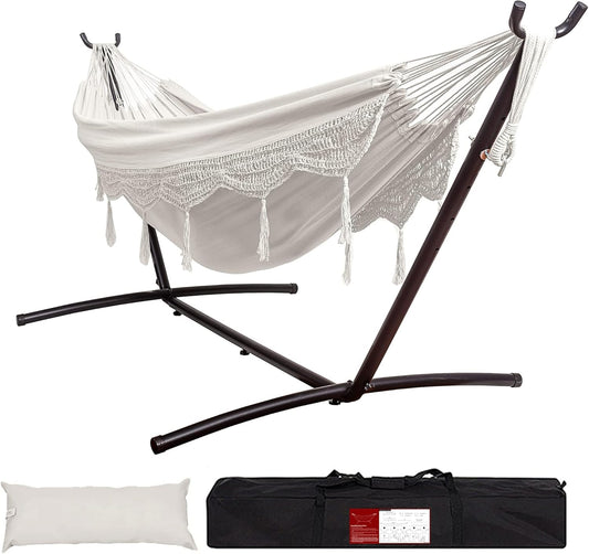 Lazy Daze Hammocks 9FT Double Hammock with Sturdy Steel Stand and Durable Fabric, Camping Lace Hammocks Include Portable Carrying Case, 450 LBS Capacity