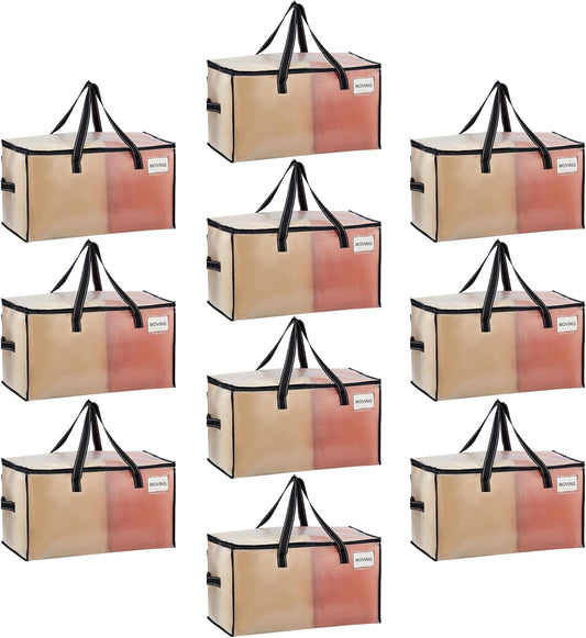 VENO 10 Pack Moving Bags, Comforter and Blanket Storage Bags for Closet, Moving Boxes, Boxes with Lids Alternative, College Dorm Packing Supplies, Foldable Heavy-Duty Tote (Clear, 10 Pack)