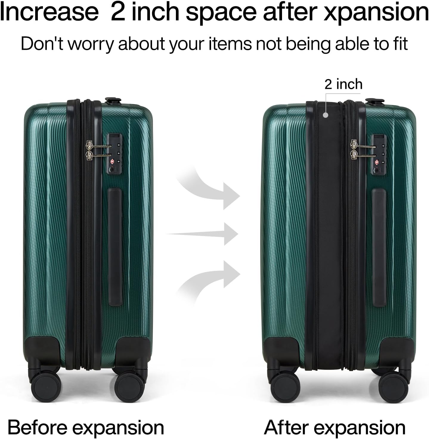 Hanke 29 Inch Expandable Checked Luggage Lightweight PC Hard Shell Luggage Suitcases with Wheels Travel Luggage Rolling Large Suitcase Travel Luggage Bag for Study Abroad.(Blackish Green)