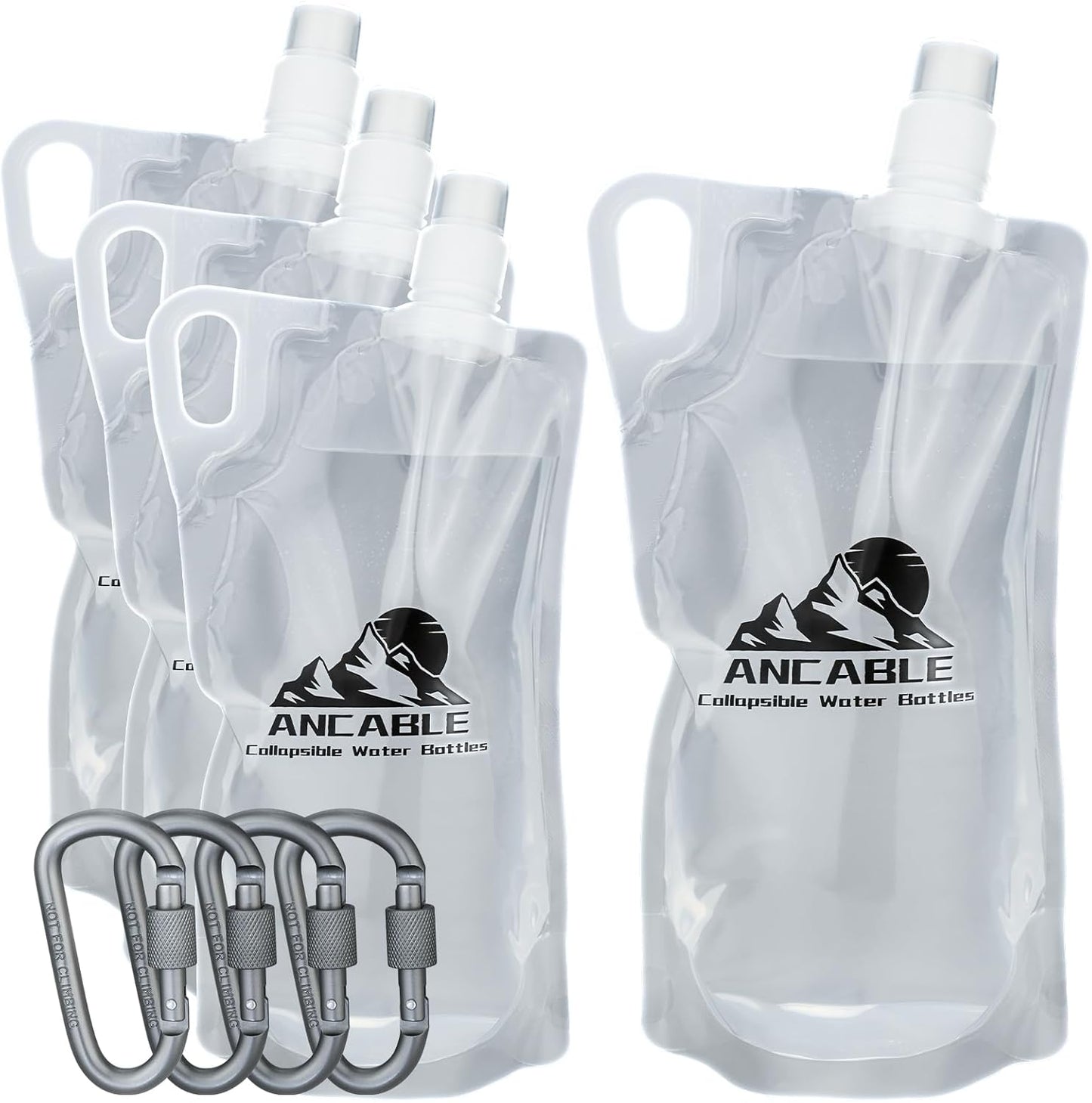 1L Hiking Collapsible Water Bottles, 4-Pack 33OZ BPA-Free Foldable Backpacking Water Bottle for Travel Camping Hiking