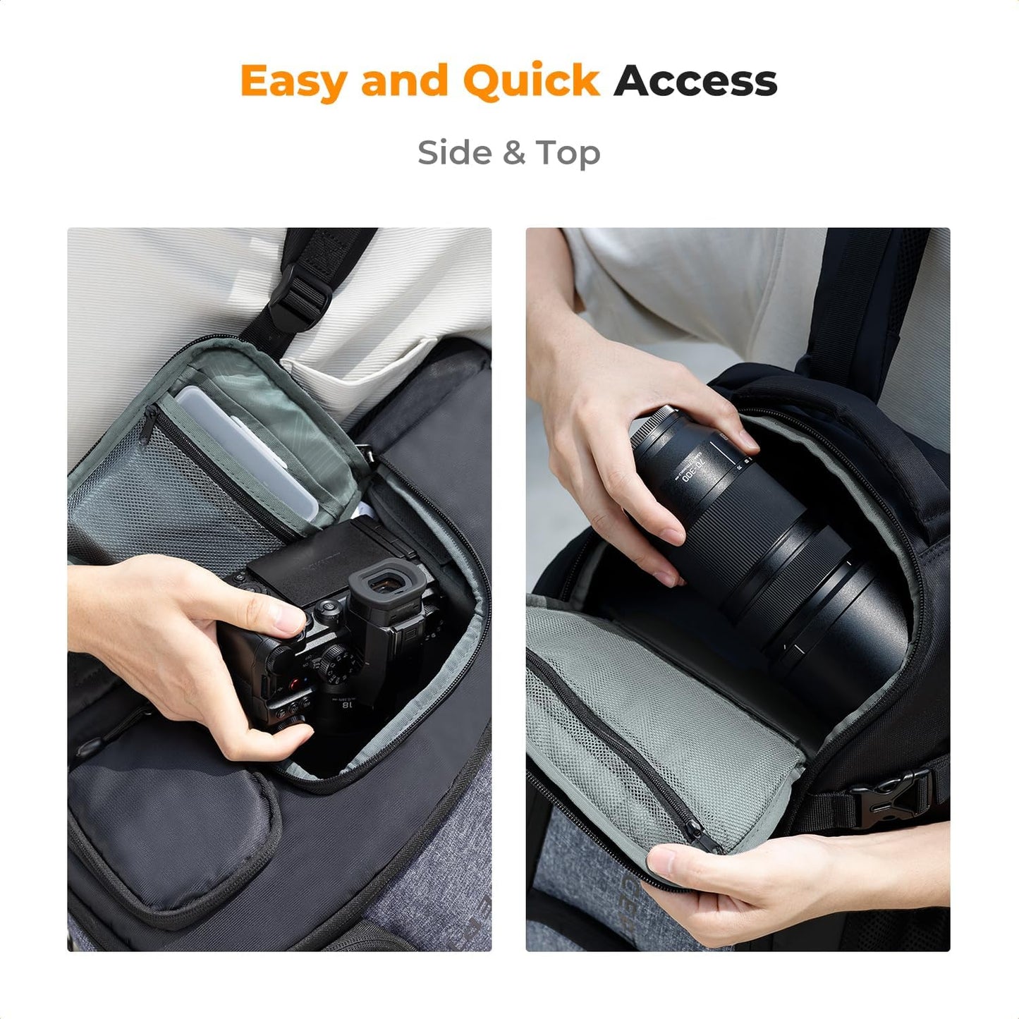 K&F CONCEPT Camera Backpack,25L Large Capacity Camera Bag for Photographers with Raincover and 15.6 Inch Laptop Compartment Compatible for Canon/Nikon/Sony/DJI Mavic Drone