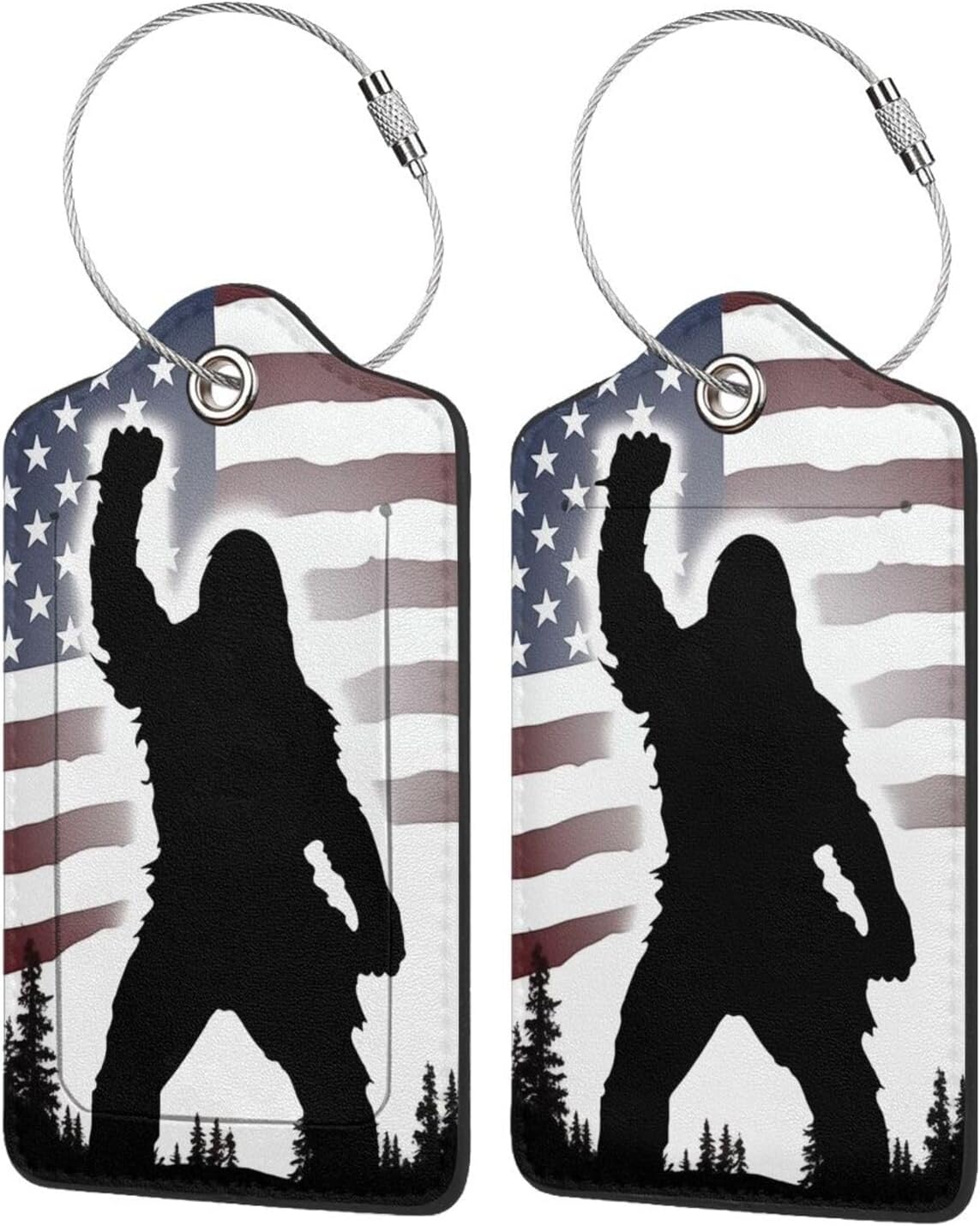 American Flag Leather Luggage Tag with Stainless Steel Ring, Fun Name Id Card Cover Travel Bag Tag Set, Suitable for Travel Bag Luggage Women Men 2 PCS