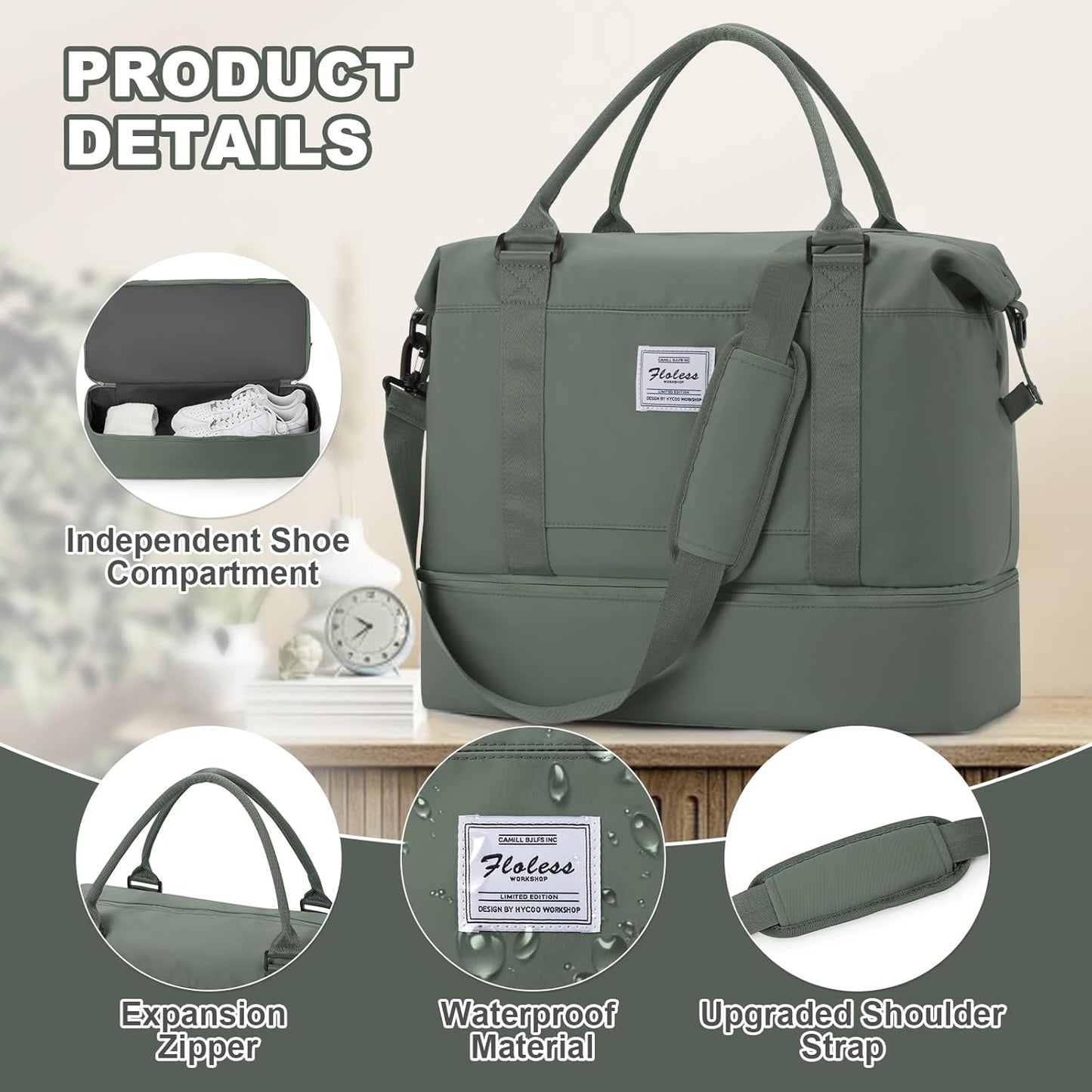 Travel Duffel Bag, Sports Tote Gym Bag, Shoulder Weekender Overnight Bag for Women