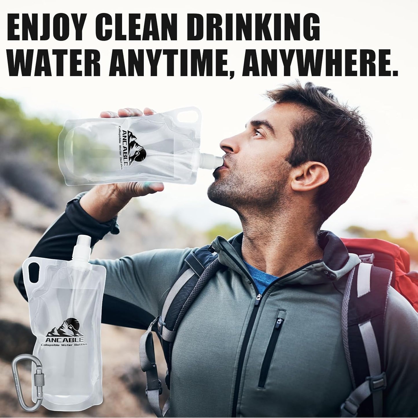 1L Hiking Collapsible Water Bottles, 6-Pack 33OZ BPA-Free Foldable Backpacking Water Bottle for Travel Camping Hiking