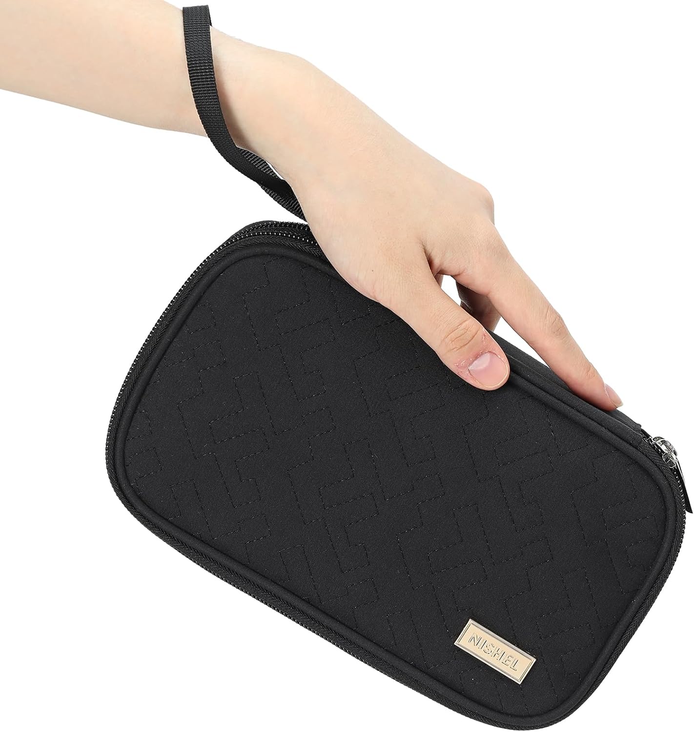 NISHEL Travel Cord Organizer Case, Double Layers Tech Electronic Bag, Essentials for Charger, Cable, Phone, Flash drive, Black