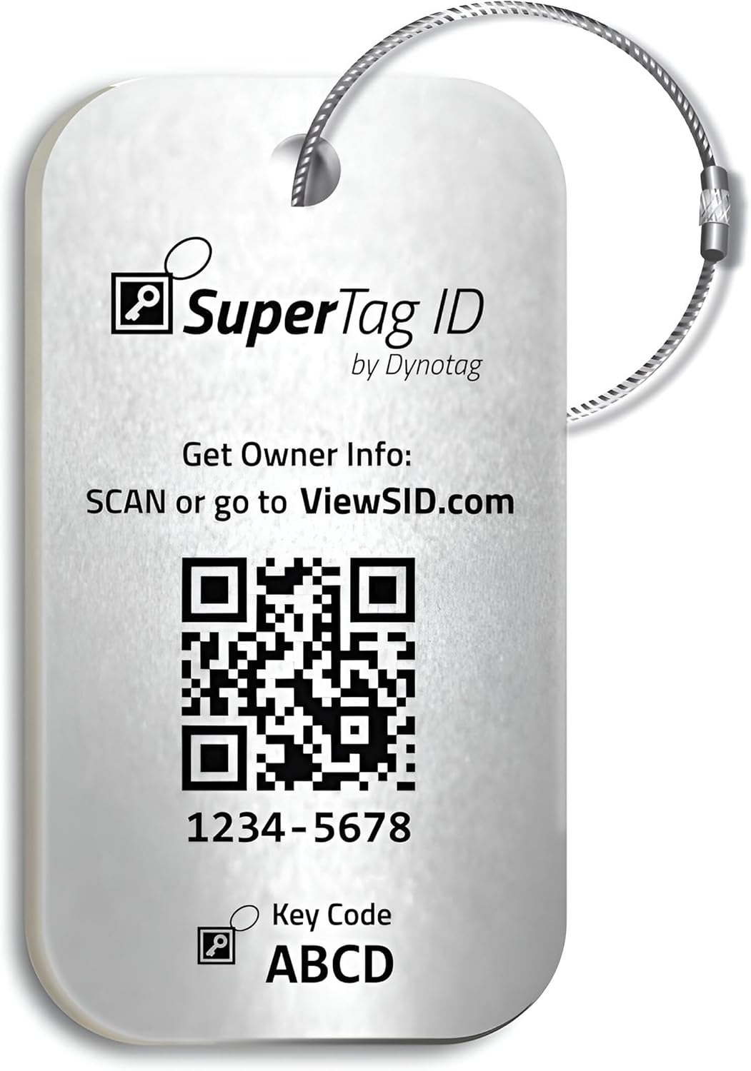 Dynotag® Sentry Series Solid Metal Web Enabled Smart Luggage Tag ID + Steel Loop, Anodized Aluminum with DynoIQ™ & Lifetime Recovery Service (Frost Silver)