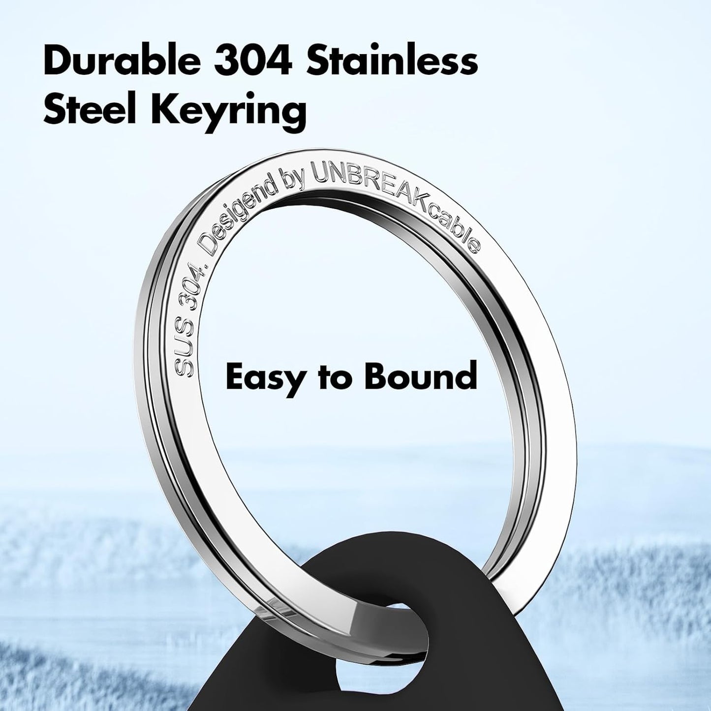 UNBREAKcable Holder for Apple AirTag 4 Pack [Hold Air Tag Securely] [Easy to Install] [Fit Tightly Design] Protective Case Waterproof TPU Shell with 304 Stainless Steel Key Ring Keychain, Black