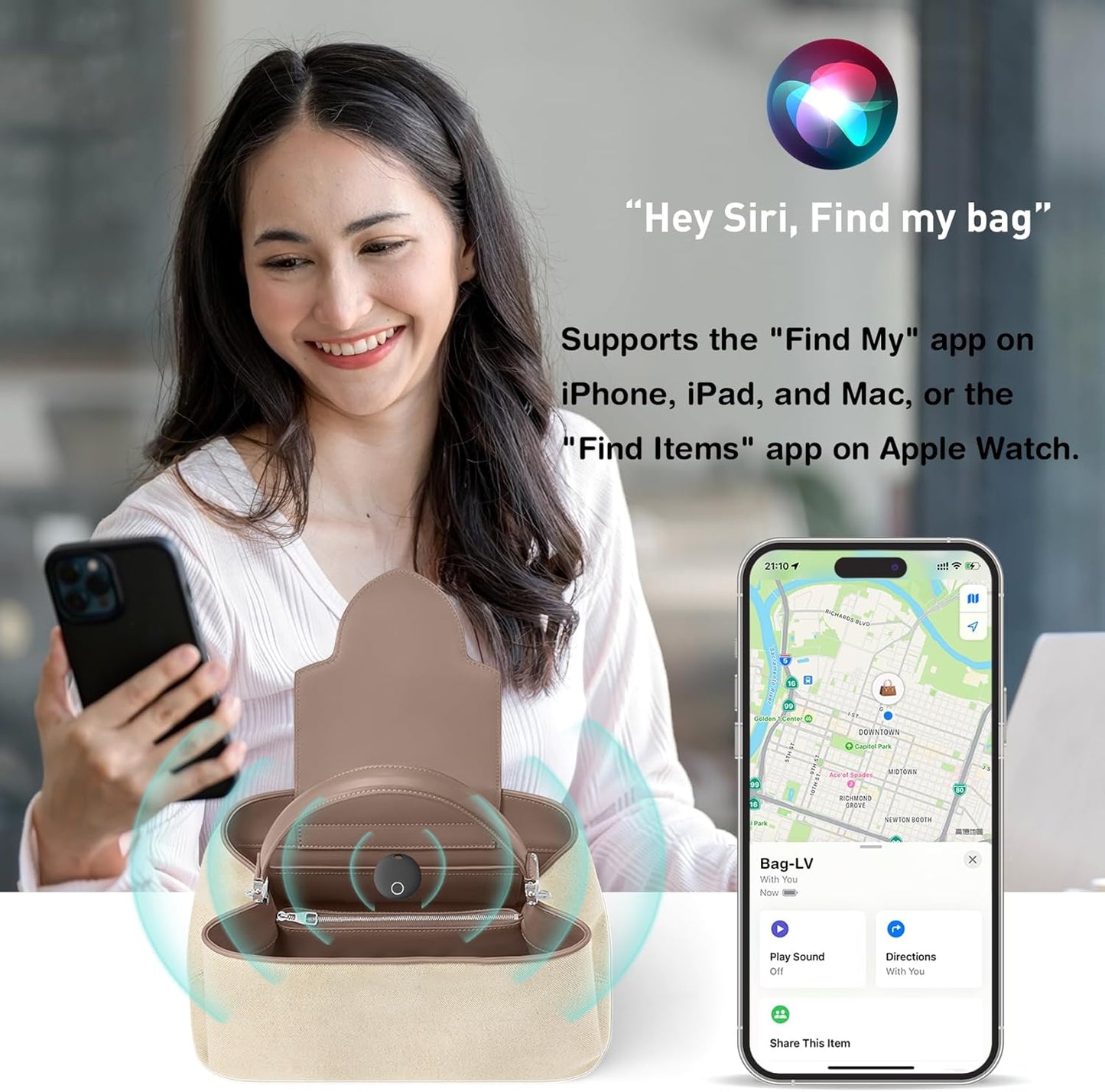 Air Tracker Tags-2 Pack [Apple MFi Certified] (iOS Only), Smart Bluetooth Tracker, Compatible with Apple Find My, Item Locator for Keys, Luggage, Wallet, Suitcase, Bags, IP67 Waterproof