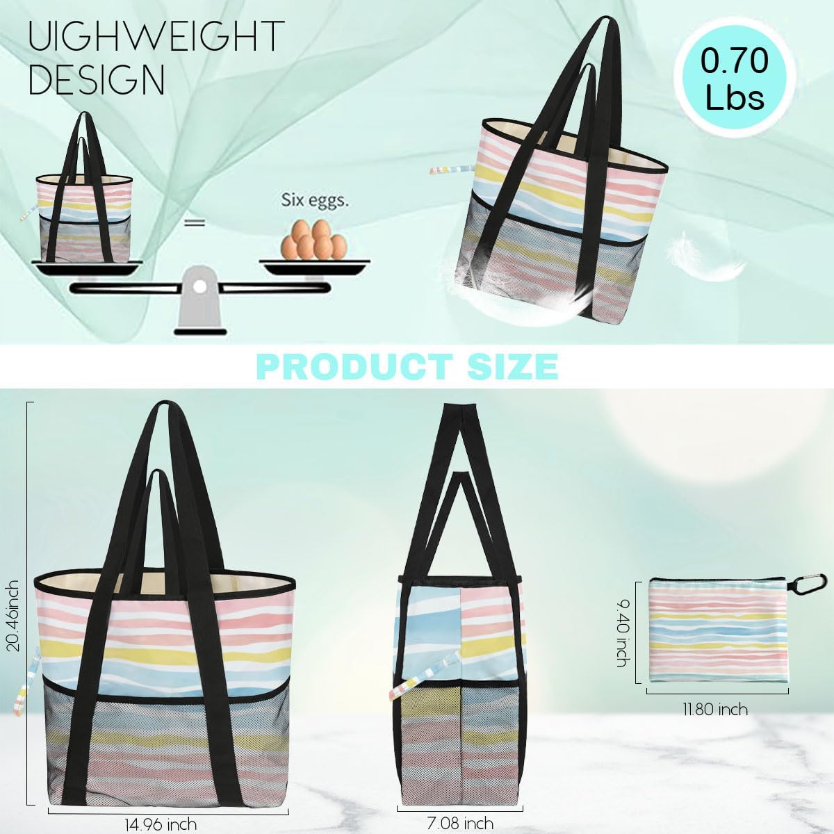 8-Pocket Waterproof Tote for Women -Sandproof Beach Bag with Zipper& Family | Foldable Travel Swim Bag (Gift-Ready)