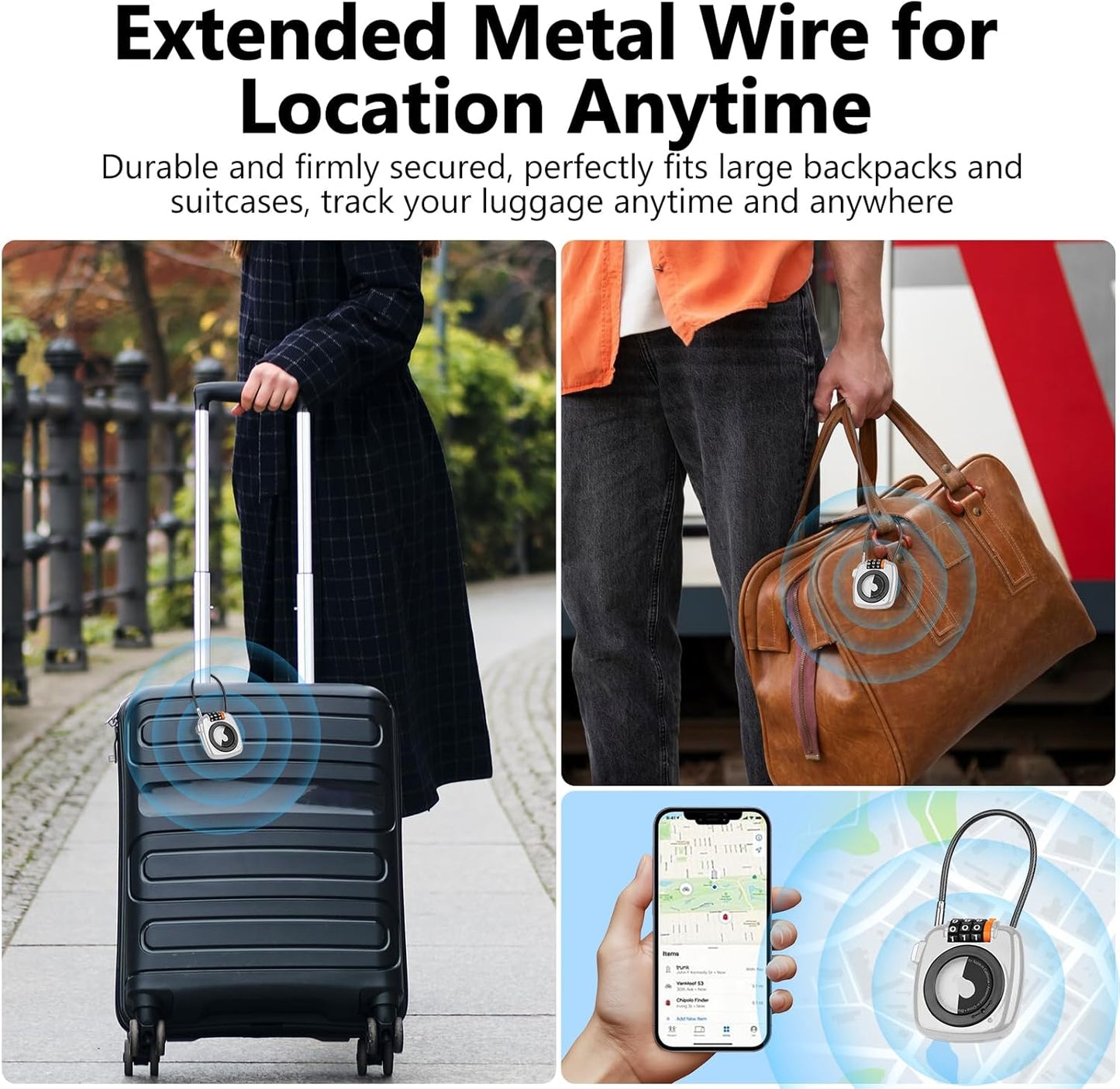 Compatible with Apple AirTag Secure Lock with Wire Cable, 3-Digit Combination Luggage Locks, Alloy Body Ultra Durable Anti-Lost Protective Case for Luggage, Bags, Suitcase, and Backpacks (WHITE)