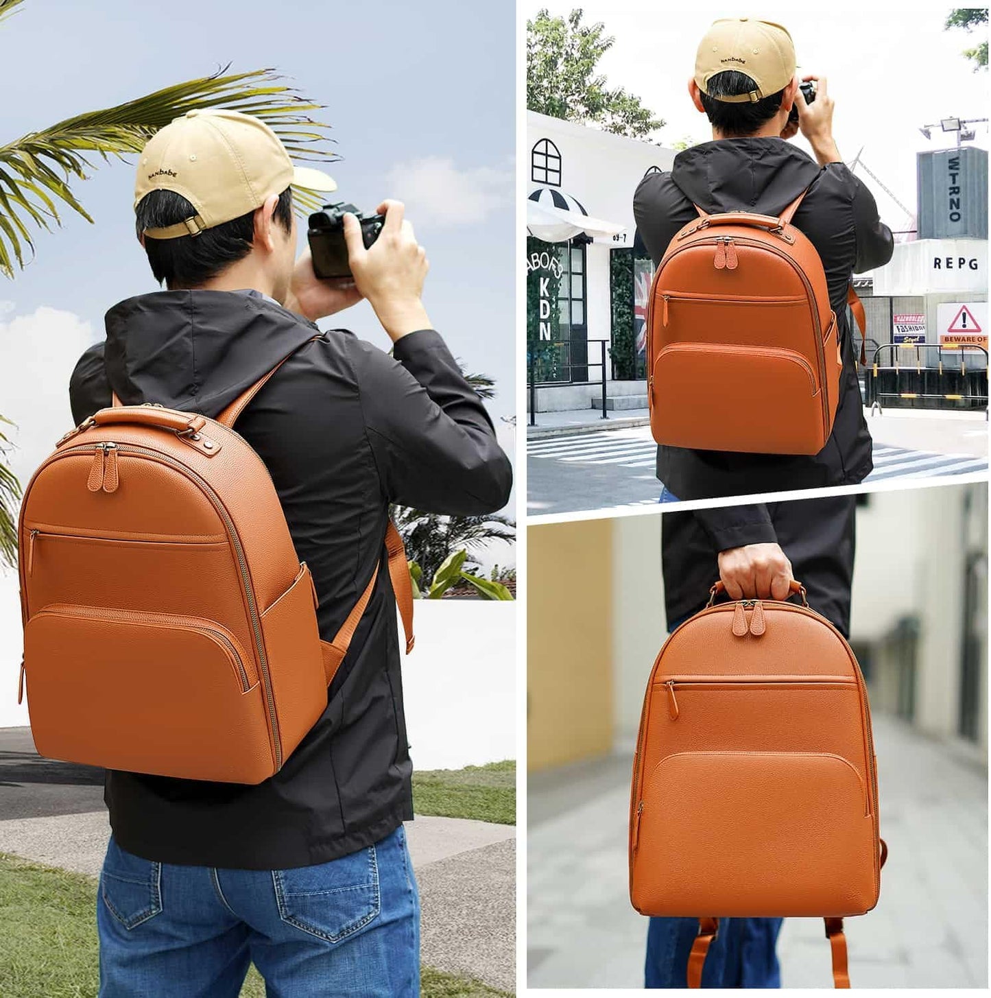 Camera Backpack Classic PU Leather for DSLR, Professional Camera Bag for Photographers with 15 Inch Laptop Compartment Large 20L