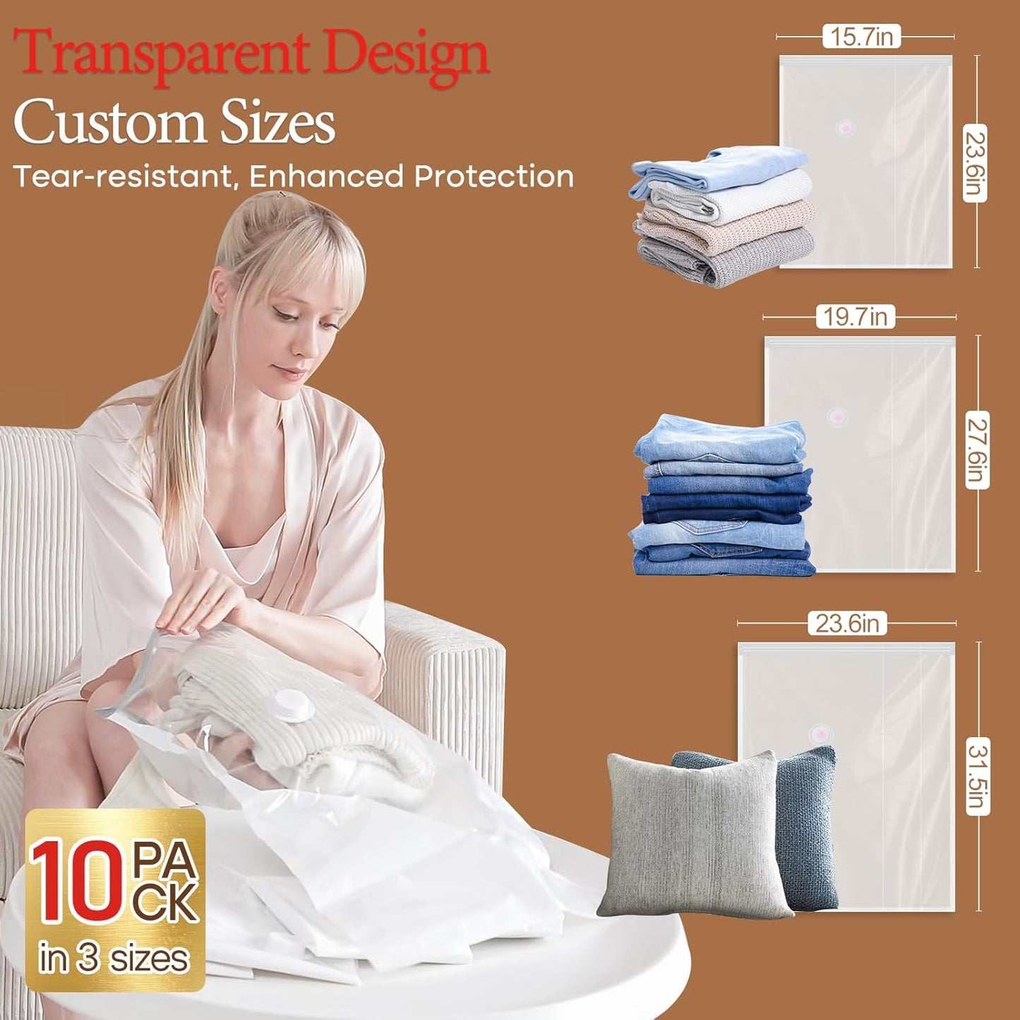 Vacuum Storage Bags for Clothing Travel, 10 Pack Vacuum Bags with Wireless Charging Air Pump(2 Large+4 Medium+4 Small), Compression Packing for Clothes Blanket Suitcase Luggage