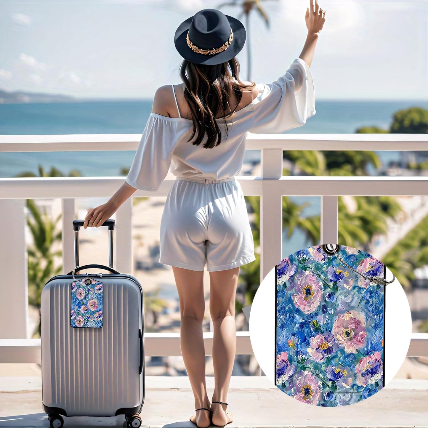 Luggage Tags for Suitcases, 2-Pack PU Leather for Cruise & Travel, Baggage ID Tags with Privacy Cover & Address Card, Durable Metal Ring, Kids Adults Travel Accessories, Blue Hued Impasto