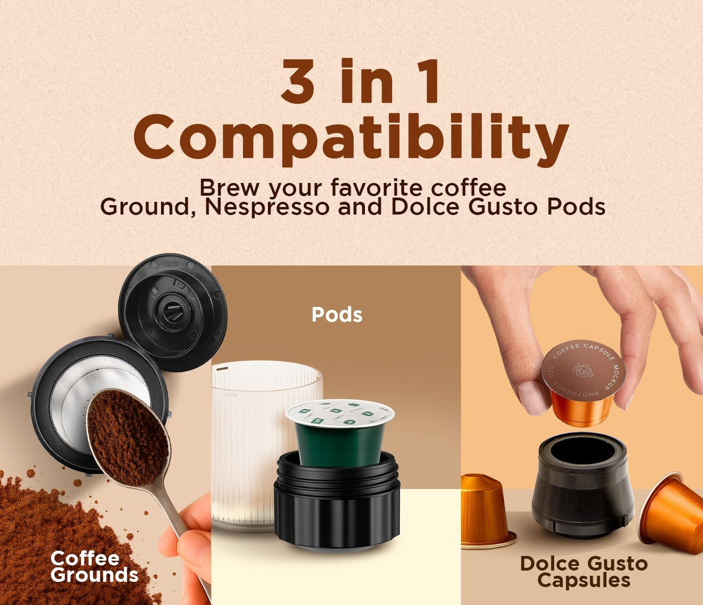 3-in-1 Portable Coffee Maker – Electric Espresso Machine for Travel – Compatible with Ground Coffee, NS & DG Capsules – USB-C Rechargeable Portable Espresso Maker (Green)