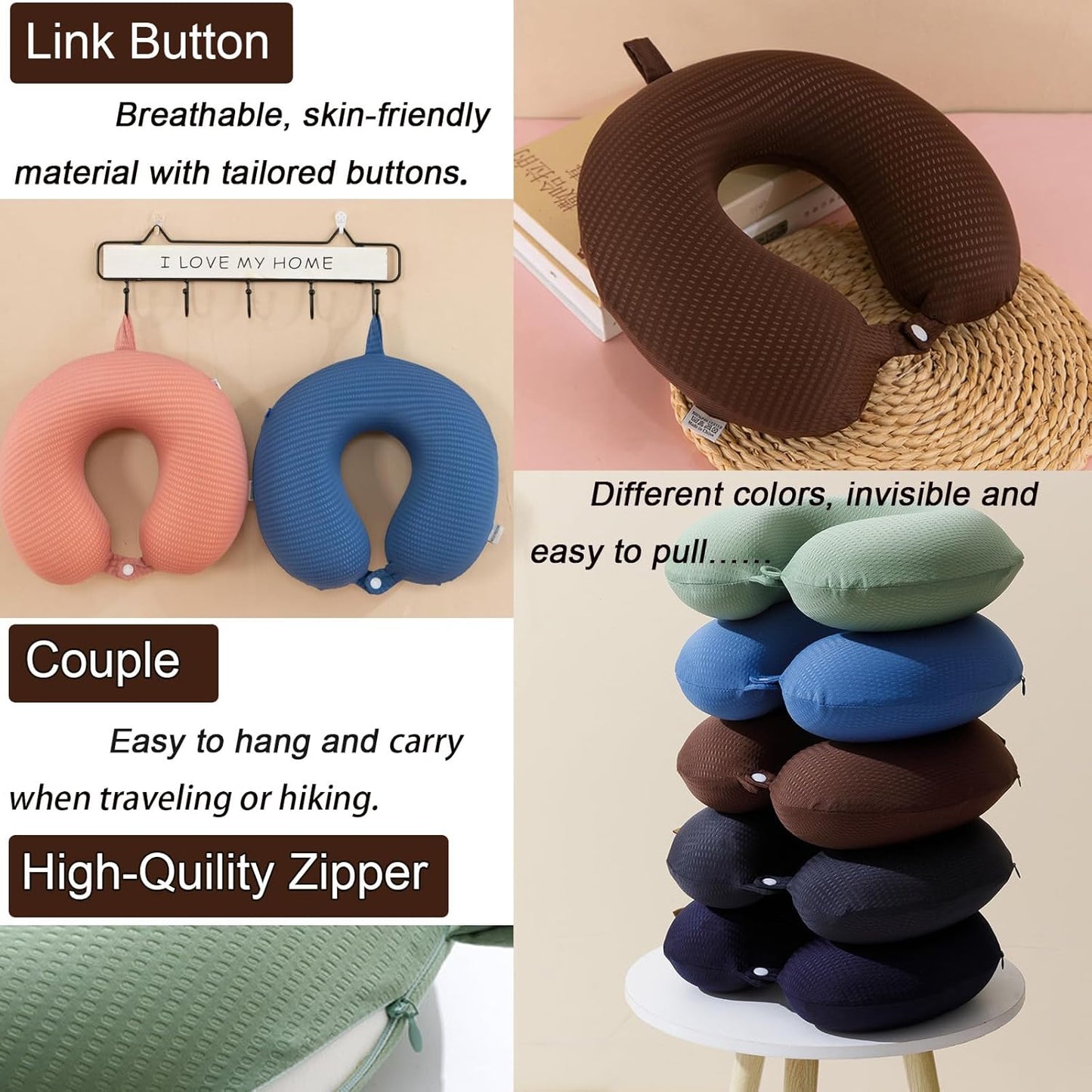 Travel Neck Pillow Cover, Neck Pillow Case with Zipper, Cooling, Pure, Soft and Smooh, Airplane Pillow Sleep Replacementt Washable (Only Pillow Covers, no Filler)