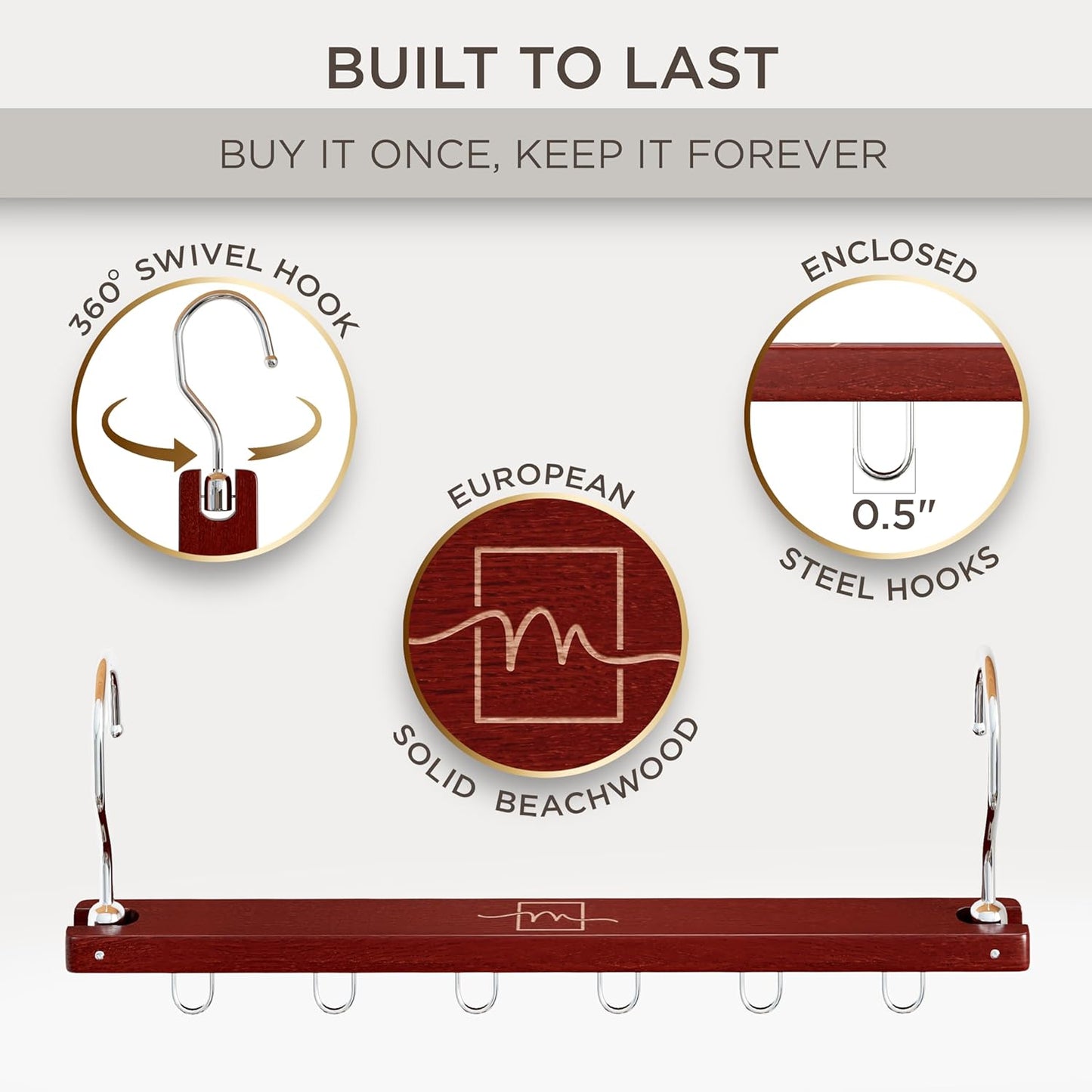 MORALVE Space Saving Hangers for Closet – 4 Pack European Beechwood 6-Tier Shirt Organizer with 360° Swivel Hook – Collapsible Clothes Hanger for Closet Organization (Hangers Not Included)