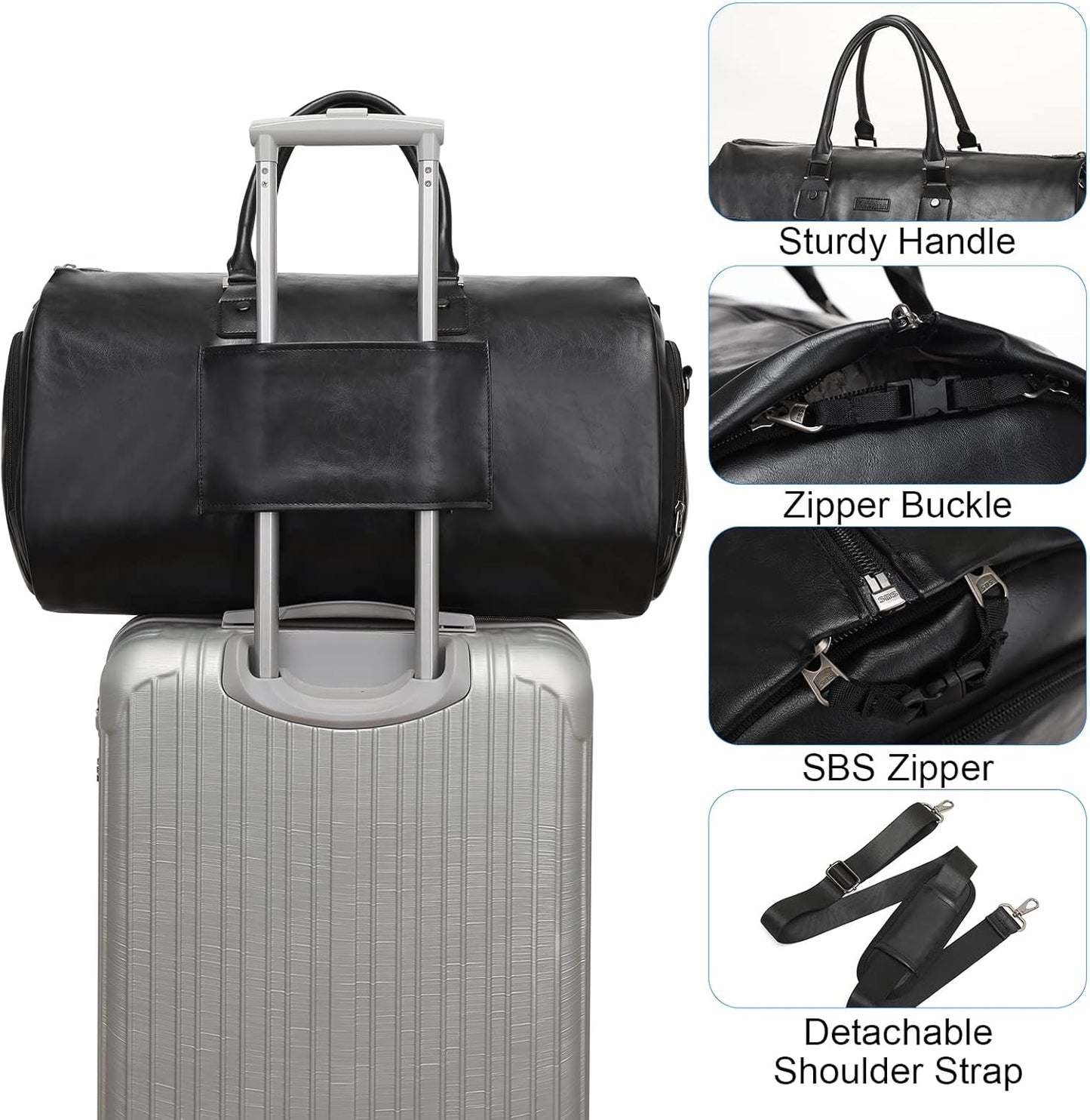 Leather Garment Bag for Travel, Modoker Carry On Suit Carrier Travel Bag with Shoulder Strap/Multiple Pockets - Ideal for Business Trips & Weekend Getaways - The Garment Duffel Bag for Traveling Men