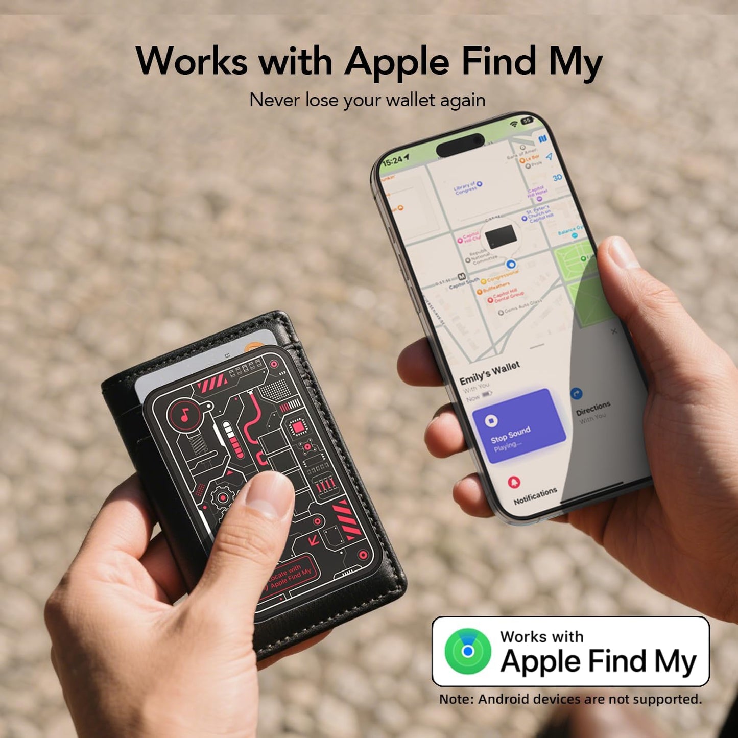 MFish Wallet Tracker Card, GPS Bluetooth Tracker, Air-Tag Works with Apple Find My (iOS Only), Solar-Powered Smart Card Wallet Finder, Item Locator for Backpack, Luggage Tags, Passports, Keys