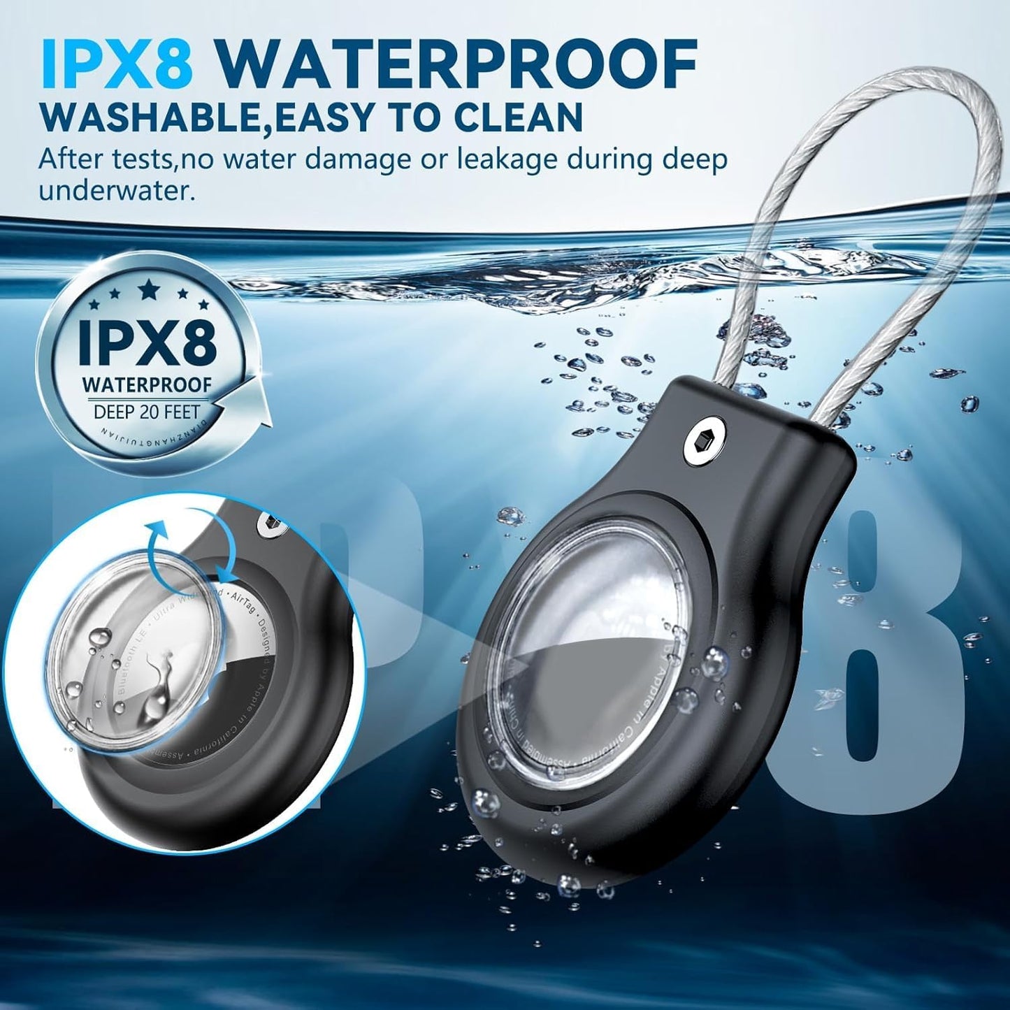 Waterproof Airtag Holder,4 Pack Airtag Case with Secure Lock,Airtags Keychain for Apple Air tags,Anti-Lost Protective Case Air tag Accessories for GPS Tracker Luggage,Key,Pet-Black/Black/Green/Green