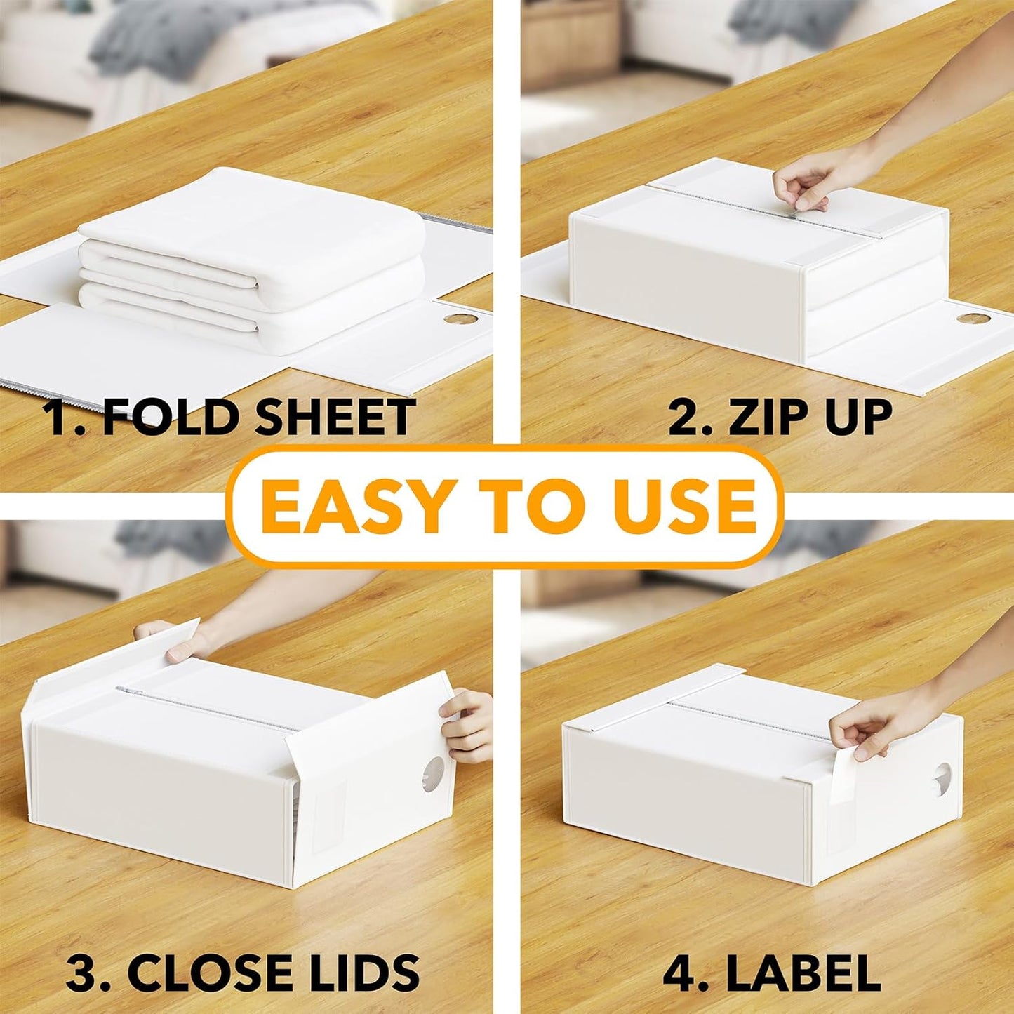 SpaceAid 3 Pack Bed Sheet Organizers and Storage, Foldable Sheet Organizer for Linen Closet, Sheets Set Folder Keeper with Window XL (Queen & King Size) Bedding Container (White, 3 Pack)