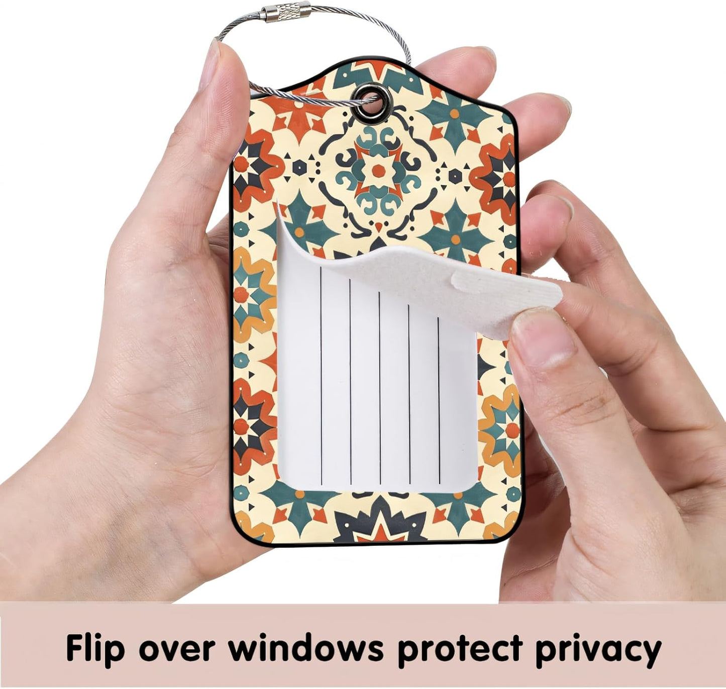 Luggage Tags for Suitcases, 2-Pack PU Leather for Cruise & Travel, Baggage ID Tags with Privacy Cover & Address Card, Durable Metal Ring, Kids Adults Travel Accessories, Vintage Tilework