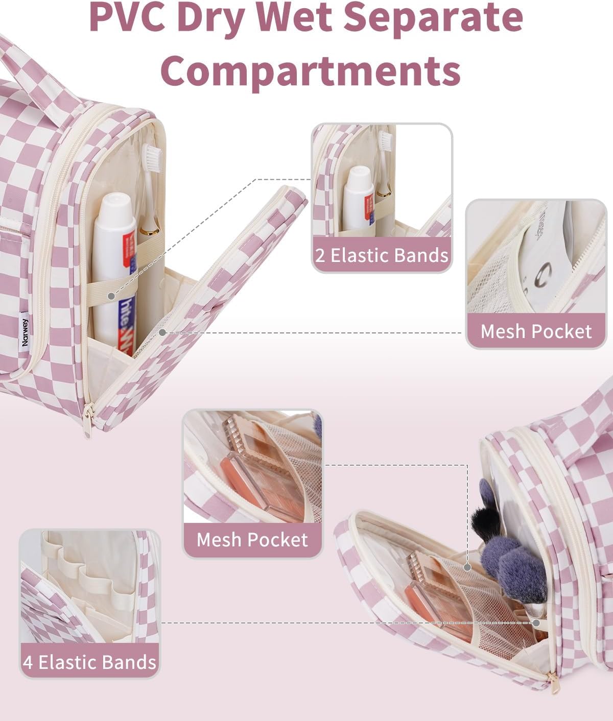 Narwey Hanging Toiletry Bag for Women Travel Makeup Bag Organizer Toiletries Bag for Cosmetics Essentials Accessories