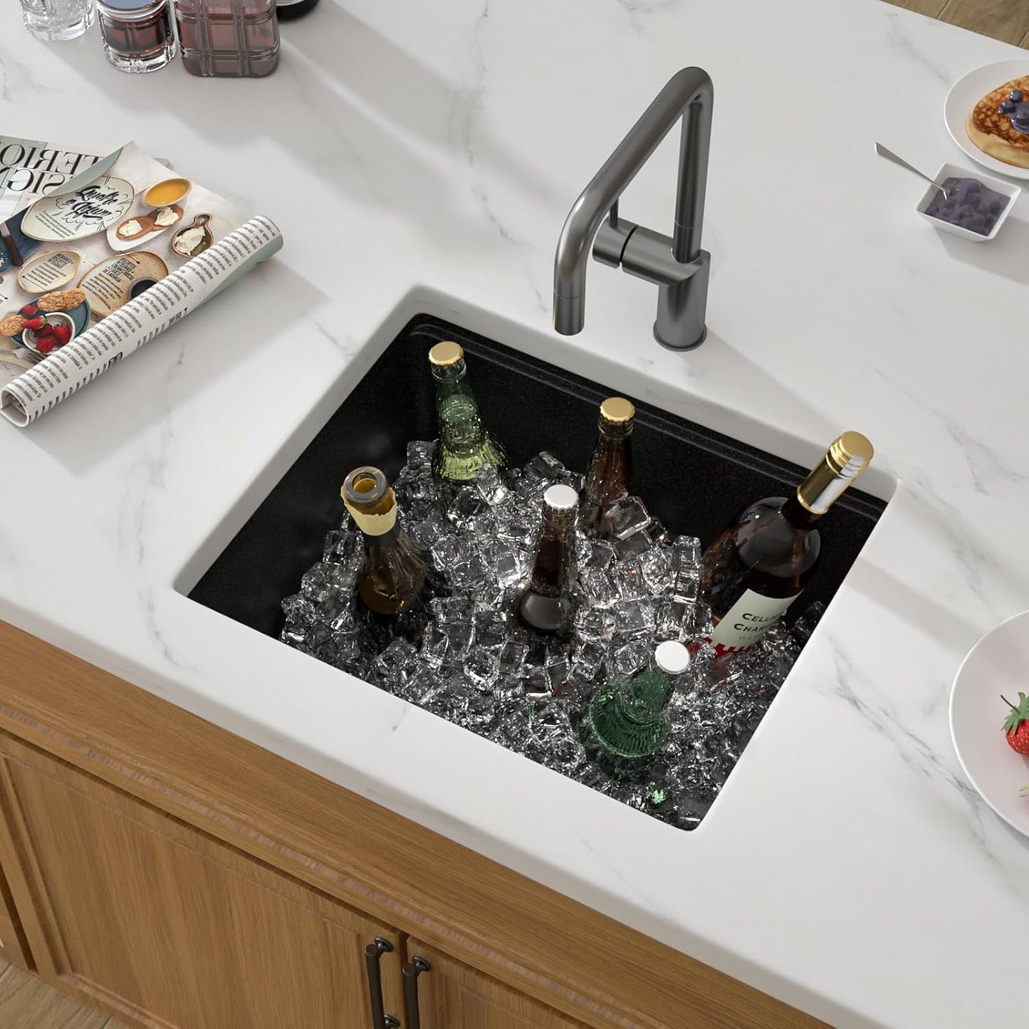 21 Black Granite Composite Bar Sink 18x18 Single Bowl Not Easily Stained Undermount Small Kitchen Sink Small Wet Bar Sinks with Workstation Quartz Natural Stone