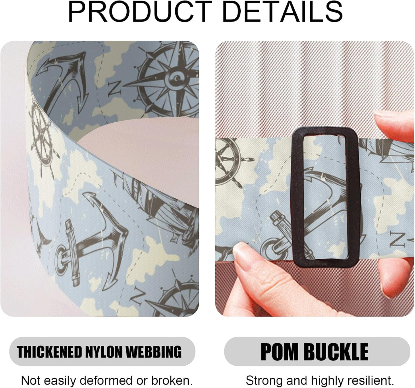 2 Pack Luggage Straps, Adjustable Cute Printing with Combination Lock Luggage Straps for Women Men Travel School Business Trips-Sailing