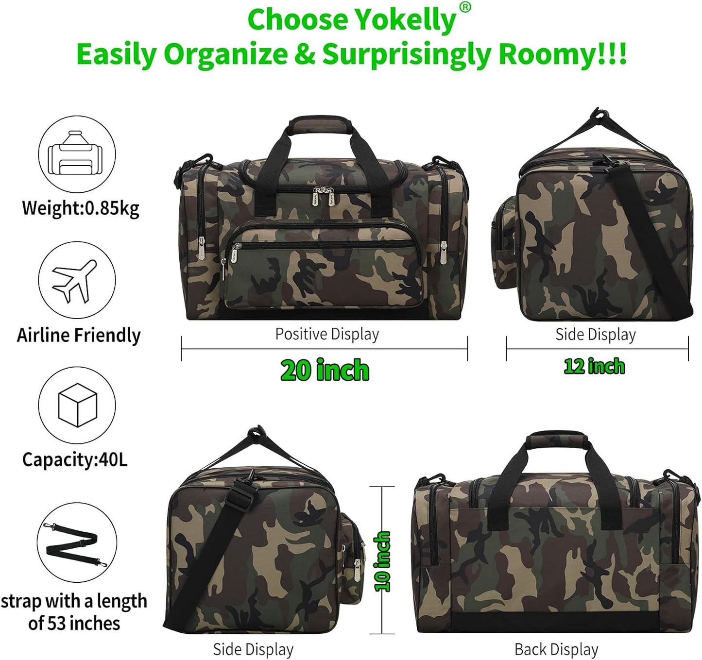 20 inch Sports Duffel Bag - for Travel Gym - Camo