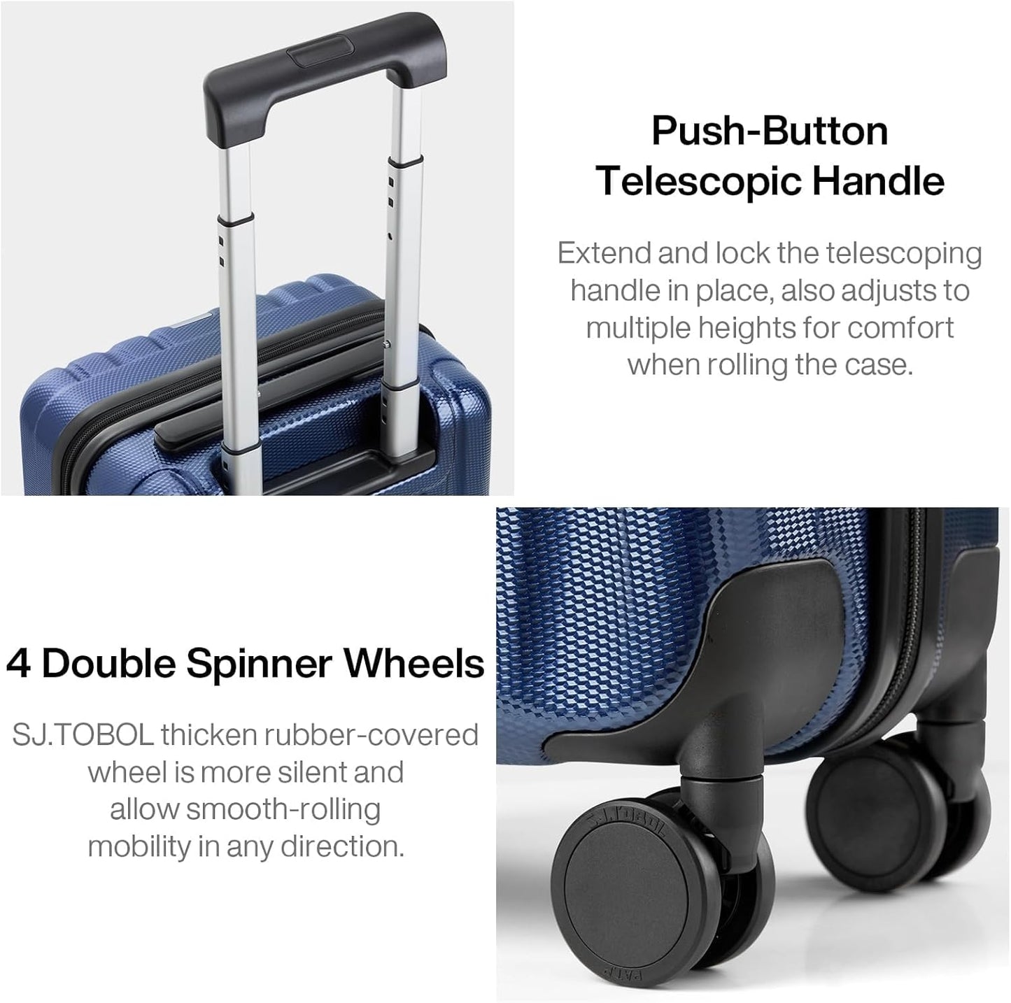 Hanke 14 Inch Underseat Carry On Luggage with Wheels Hard Shell Suitcases Lightweight Small Luggage for Weekender Mini Suitcase Carry On Bag Travel Luggage Christmas Gifts for Birthday (Dark Blue)