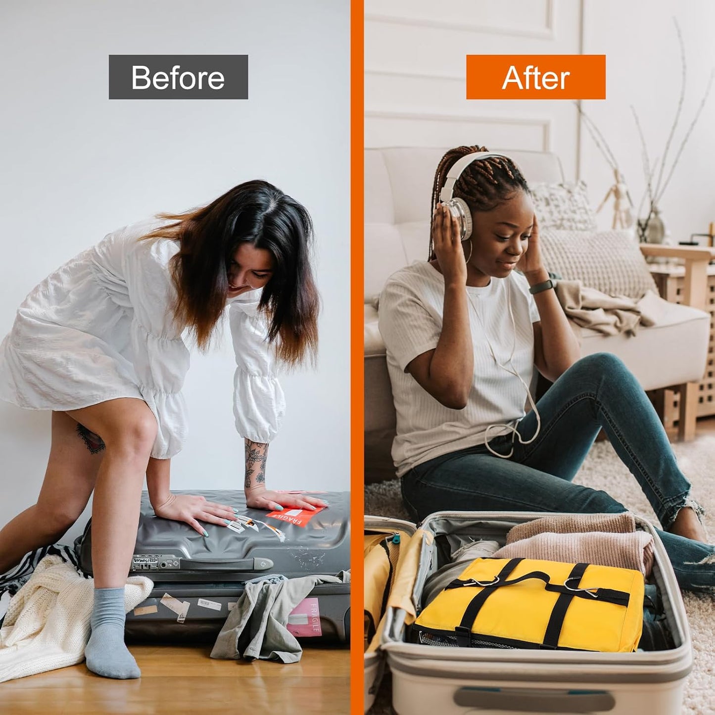 TABITORA Travel Portable Hanging Shelves Closet Organizer Packing Luggage Storage with Multifunctional and Foldable Invisible Compartment,Lightweight, for Suitcase, RV,Closet…Yellow,XXL