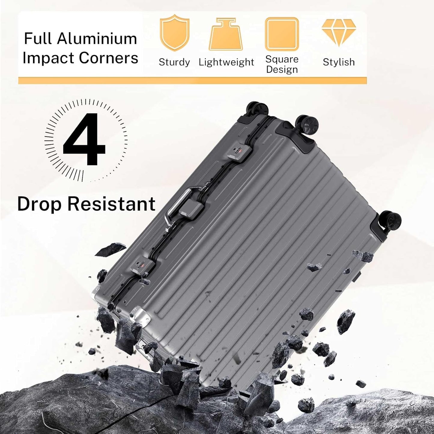 Krute Luggage 28 Inch Aluminum Frame Luggages TSA Lock No Zipper Checked Suitcase with Spinner Wheels PC+ABS Hardshell Lightweight Large Suitcases