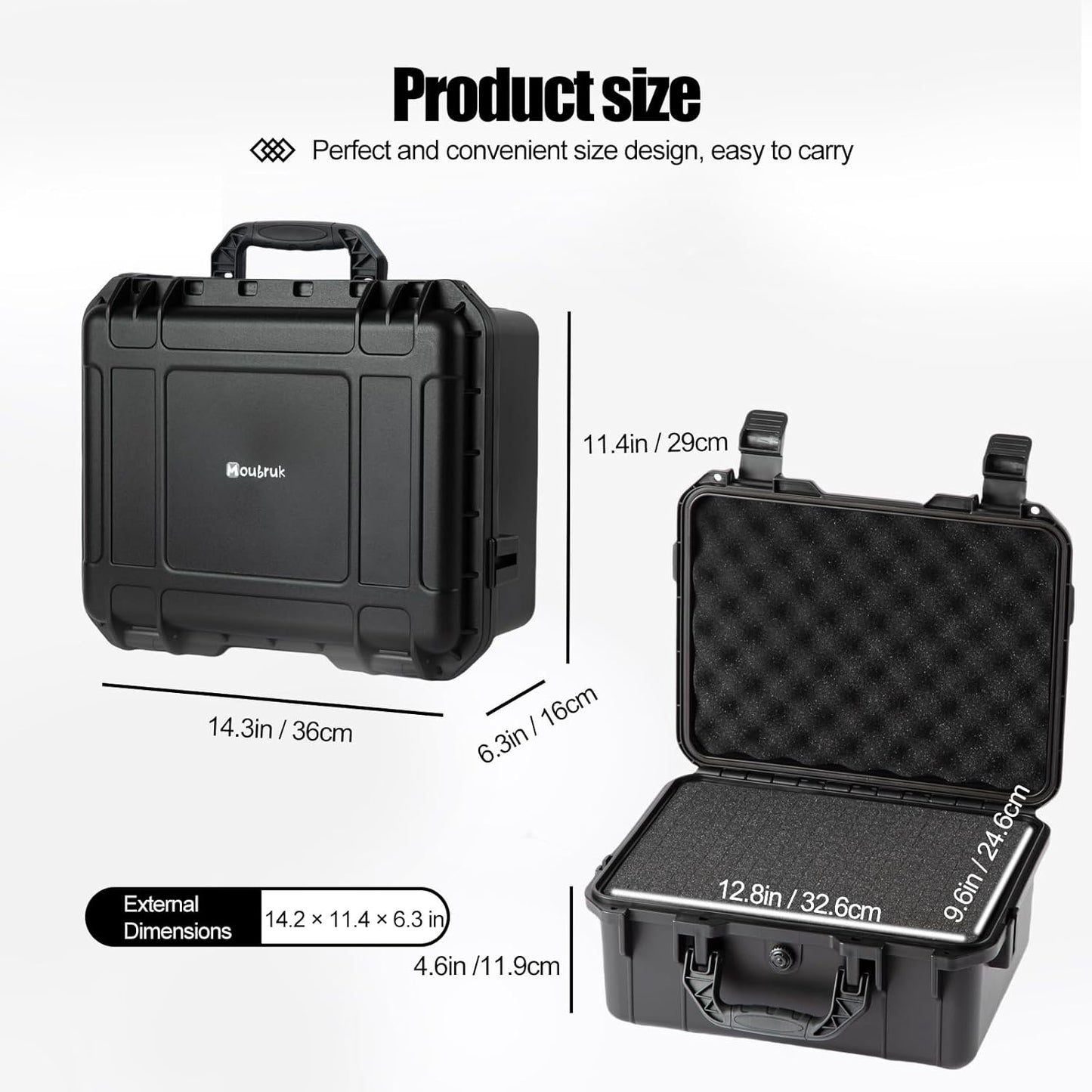 small Hard case Waterproof Hard Case with DIY Customizable Foam Insert Portable Protective Case with Knife for Camera Drones Equipments Tools Test Instruments 14.2''x11.4''x6.3''