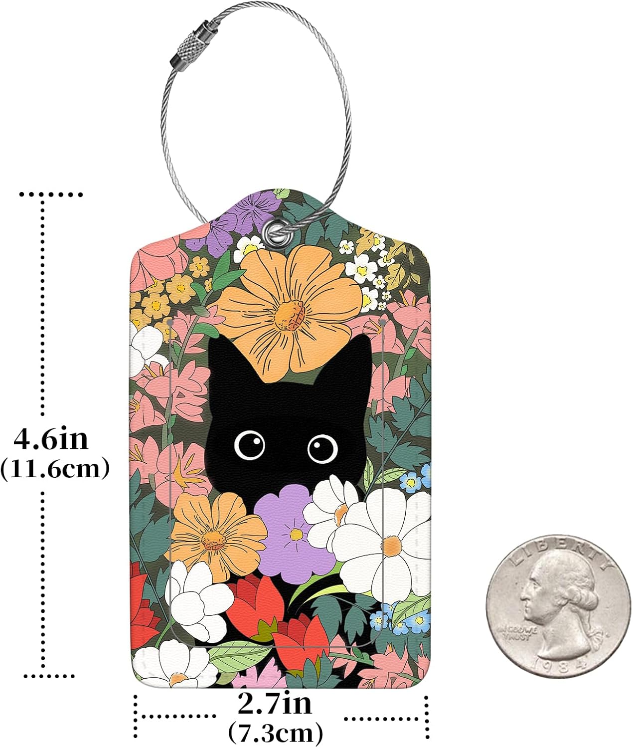 2 Pcs Luggage Tags for Suitcases, PU Leather Cruise Ship Luggage Tags with Privacy Cover Label Address Card and Durable Metal Ring Suitable for Men Women Handbags Backpacks,Flower Bushes and Cats