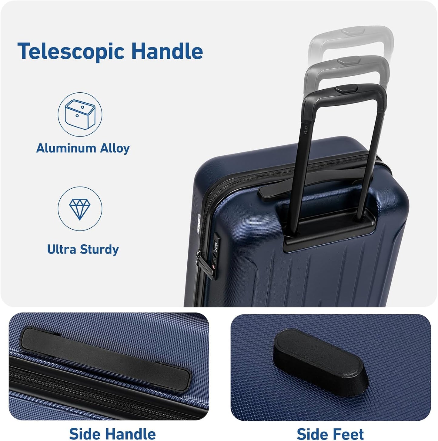 KYME Suitcase Hardshell With Double Spinner Wheels, PC+ABS TSA Lock Travel Luggage (Navy Blue, 24" Checked)