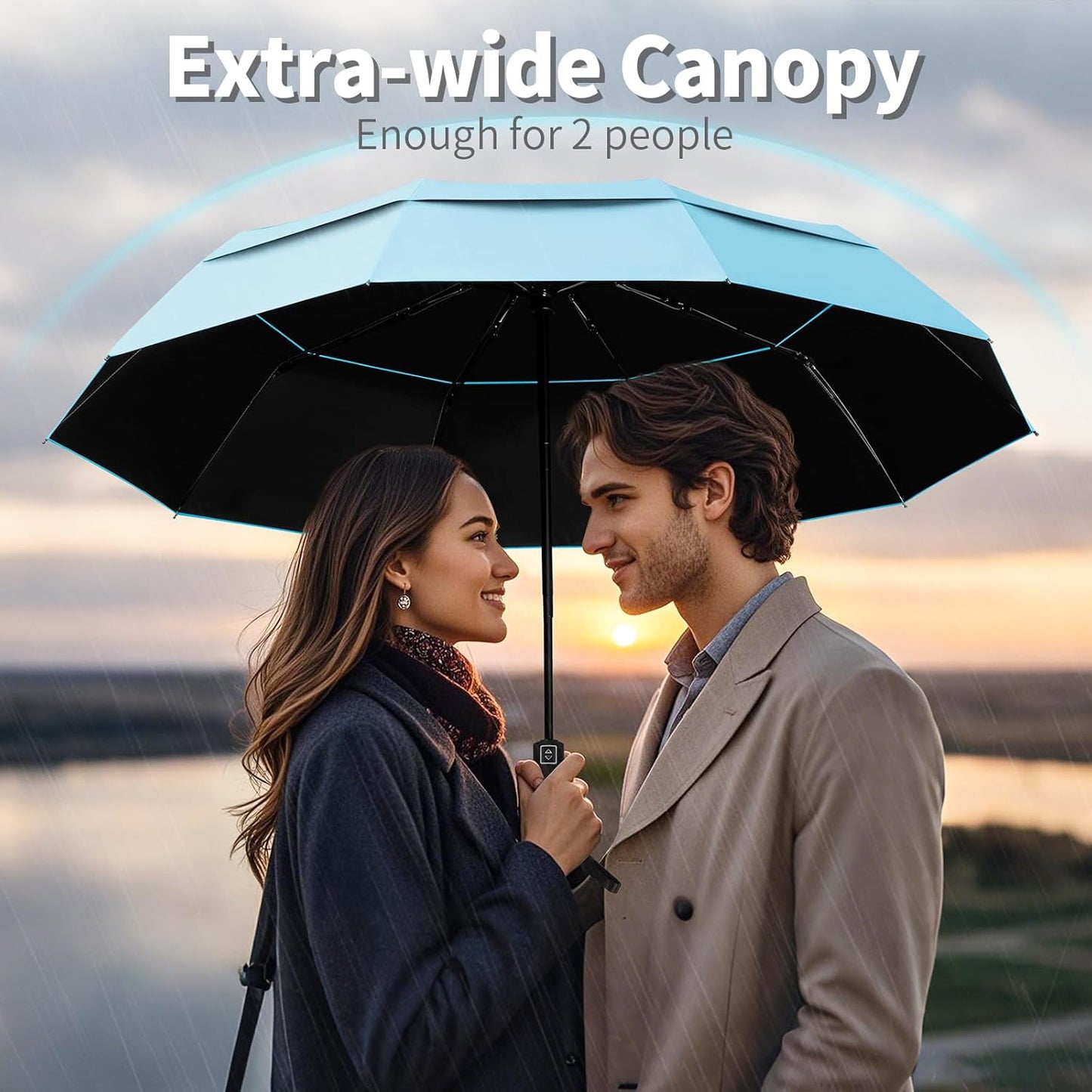 Seniny Windproof Travel Umbrella, Double Vented Canopy Large Umbrellas for Rain, Automatic Compact Umbrella for Car Backpack, Portable Pocket UV Umbrellas for Sun Protection Walking, Lightweight