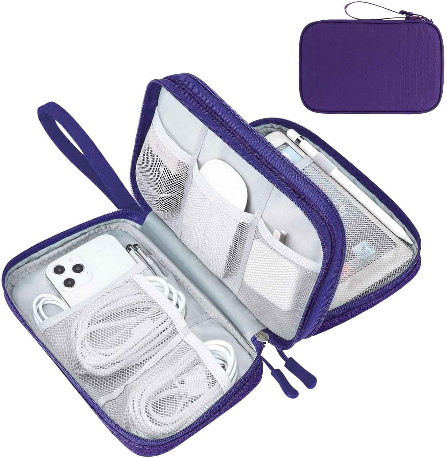 FYY Electronic Organizer, Large Travel Cable Organizer Bag Pouch Electronic Accessories Carry Case Portable Waterproof Double Layers All-in-One Storage Bag for Cable, Cord, Charger, Purple