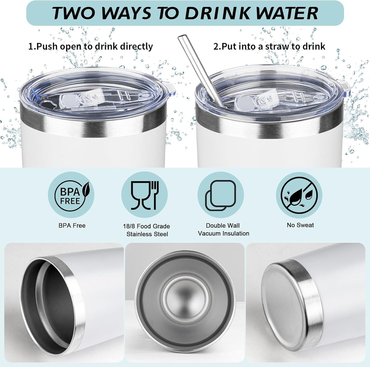 20oz Tumbler with Straw and Brush, Stainless Steel Vacuum Insulated tumbler, Double Wall Insulated Coffee Tumbler for Outdoor, Home, Travel,Office (White,1pcs)