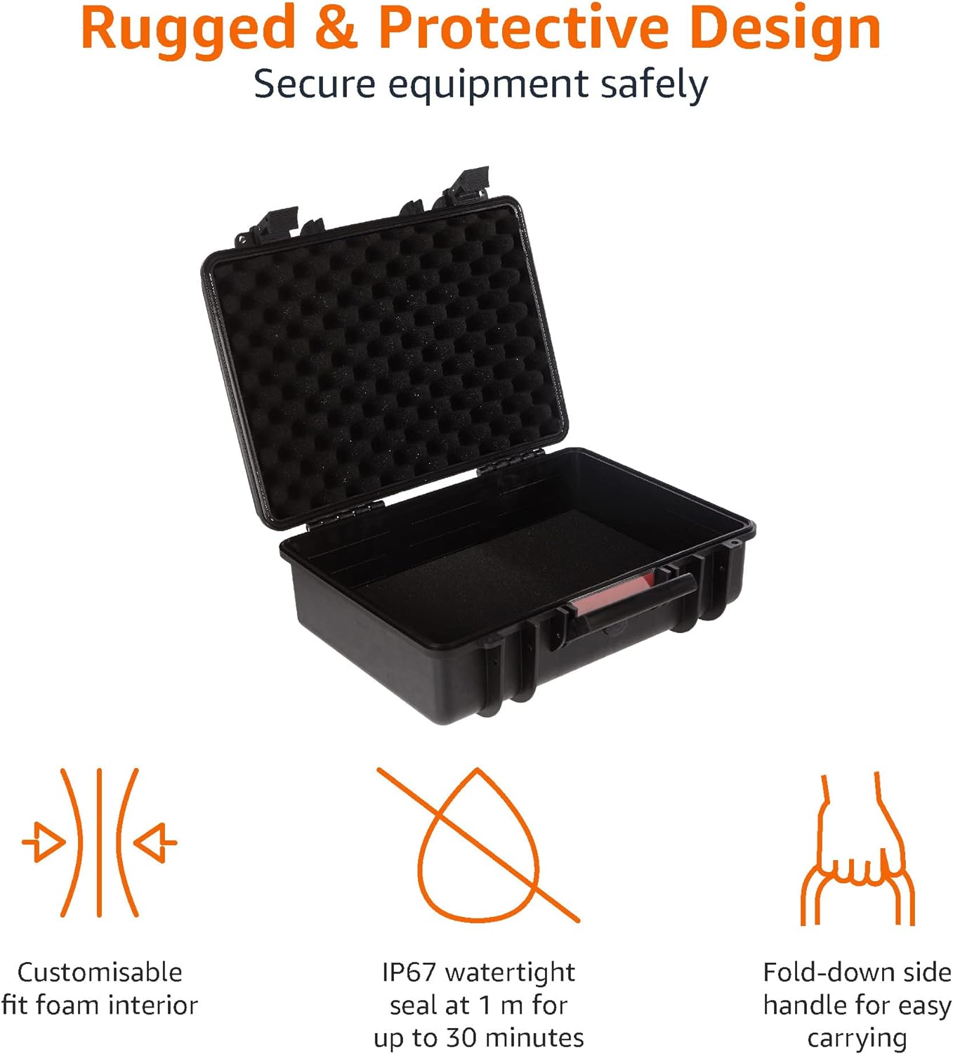 Amazon Basics Hard Camera Case, Medium, Black, Solid, 18"L x 14"W x 6"H