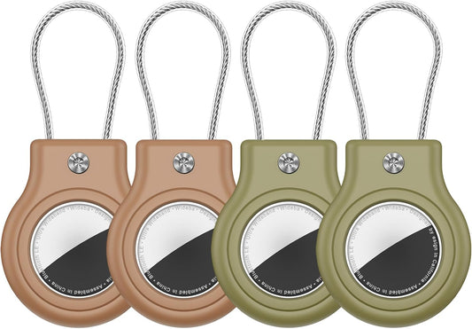 Waterproof Airtag Holder,4 Pack Airtag Case with Secure Lock,Airtags Keychain for Apple Airtag,Anti-Lost Protective Case Air tag Accessories for GPS Tracker Luggage,Bag,Key,Pet-Brown/Brown/Green/Green
